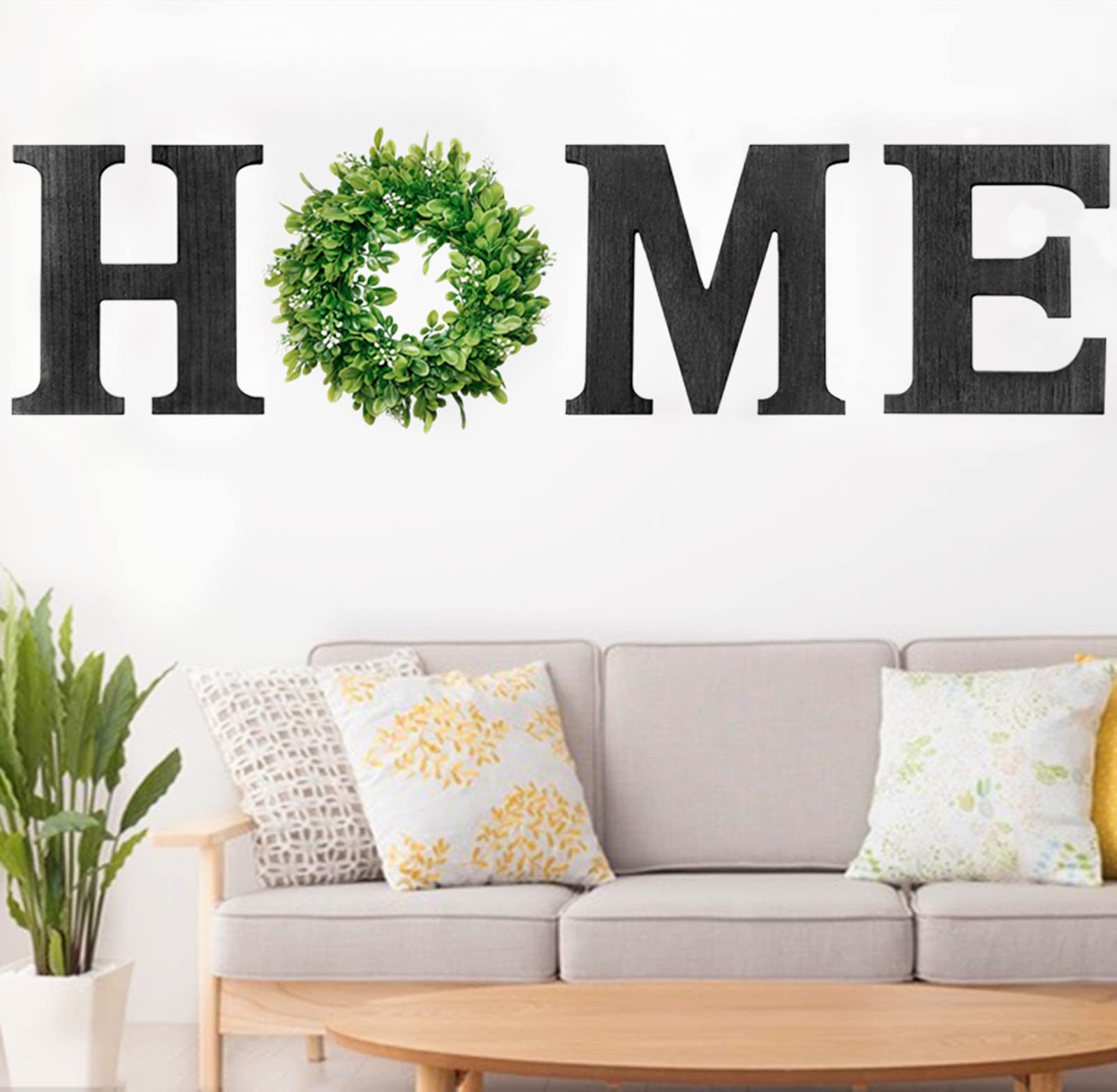 Rustic Wood Home Sign with Eucalyptus Wreath - Farmhouse Wall Decor for Bedroom & Living Room