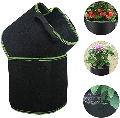 5 Pack Heavy Duty 300G Thickened Nonwoven Fabric Grow Bags with Handles - 10 Gallon Plant Pots for Vegetables, Flowers & Herbs - Ideal for Indoor Gardening, Balcony Planting & Outdoor Use (Black/Green)