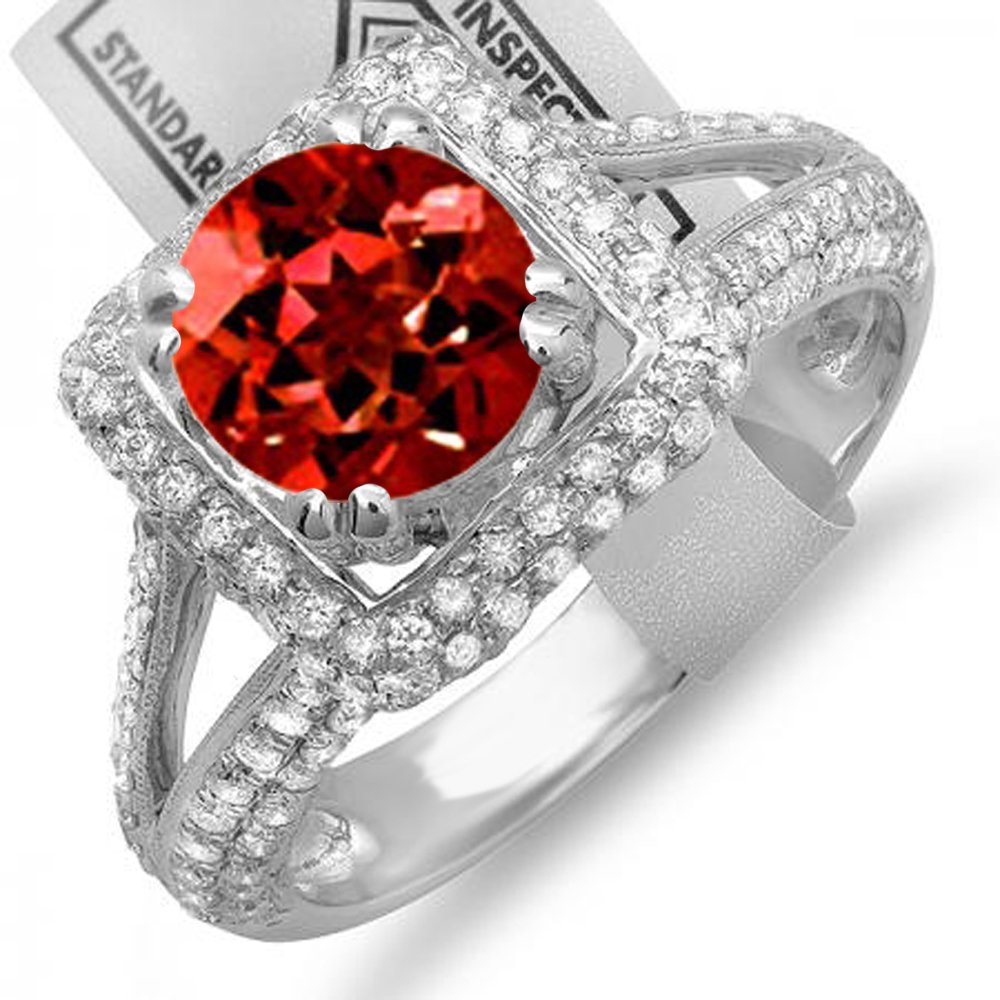 Dazzlingrock 14K Solid White Gold Round Red Garnet & White Diamond Halo Engagement Ring for Women – Perfect for Bridal, Wedding, and Anniversary Gifts