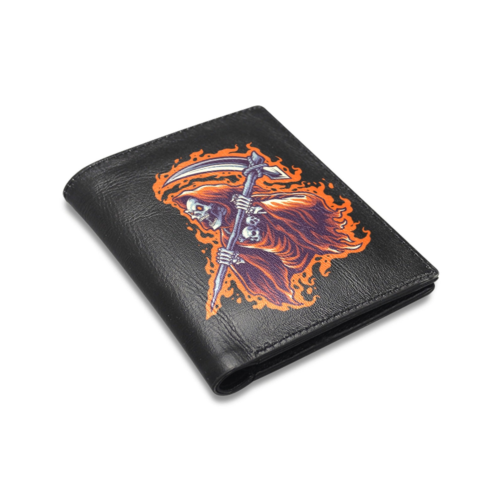 Gothic Grim Reaper Leather Wallet for Men - Unique Biker Style RFID Blocking Billfold - Perfect for Halloween, Cosplay & Dark Fashion Accessories
