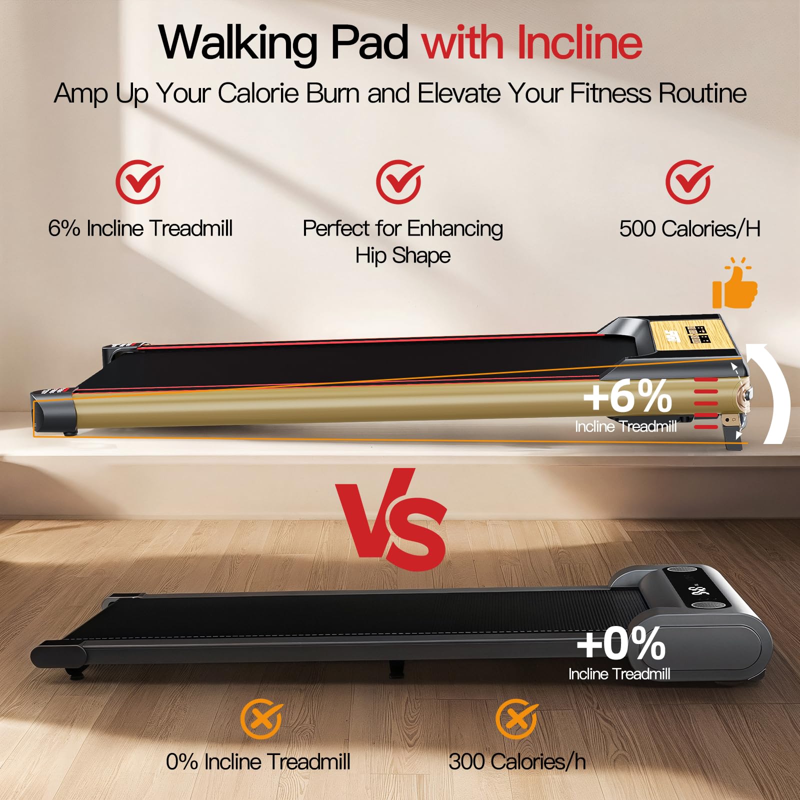 Foldable Walking Pad with Incline - Under Desk Treadmill for Home & Office, 265lbs Capacity Portable Jogging Machine with Reinforced Frame | Perfect for Small Spaces, Work from Home & Apartment Workouts