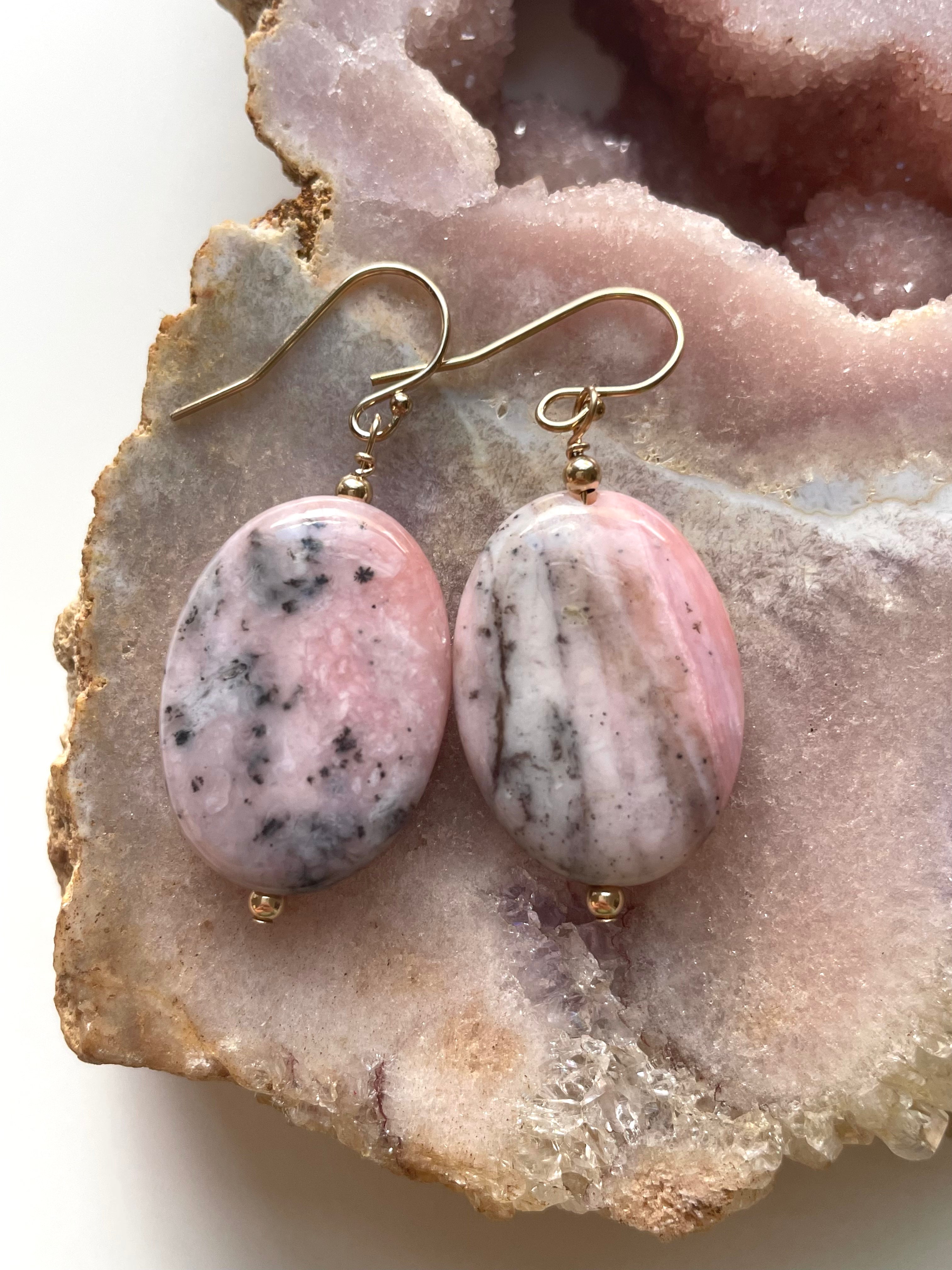 Large Pink Opal Earrings 14K Gold Filled - Elegant Dangle Earrings for Women, Perfect for Weddings, Parties & Everyday Wear