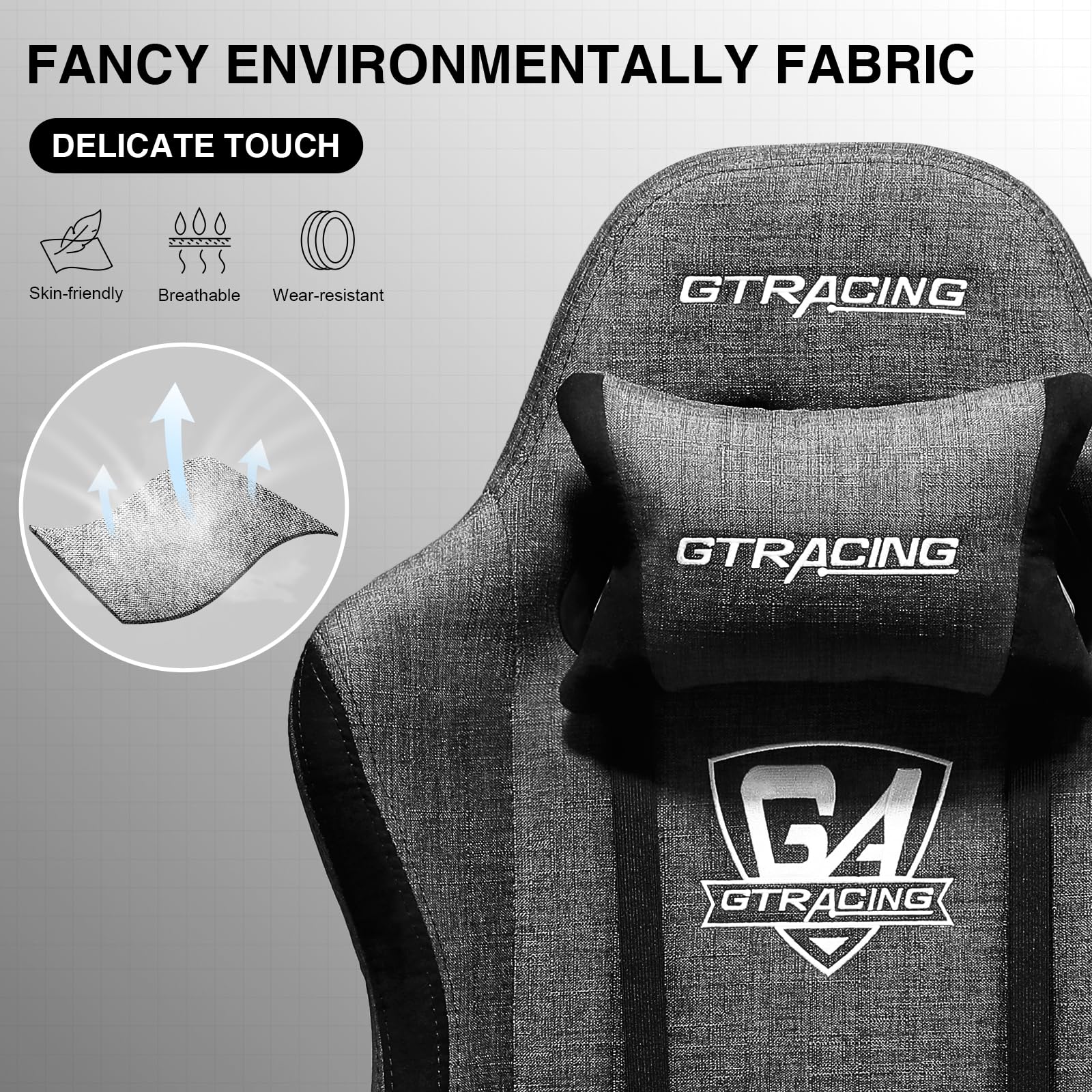 GTRACING Ergonomic Gaming Chair with Footrest - Breathable Fabric Big & Tall Computer Chair, 350 lbs Weight Capacity, Adjustable Lumbar Support & Recliner - High Back Office Game Chair for PC & Console Gaming (Dark Gray) - Perfect for Long Gaming Sessions, Work from Home & Esports Tournaments