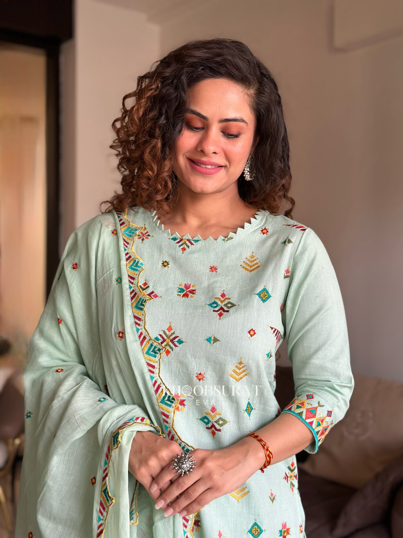 Elegant Sage Green Embroidered Women's Suit Set - Formal Office Wear & Special Occasion Outfit