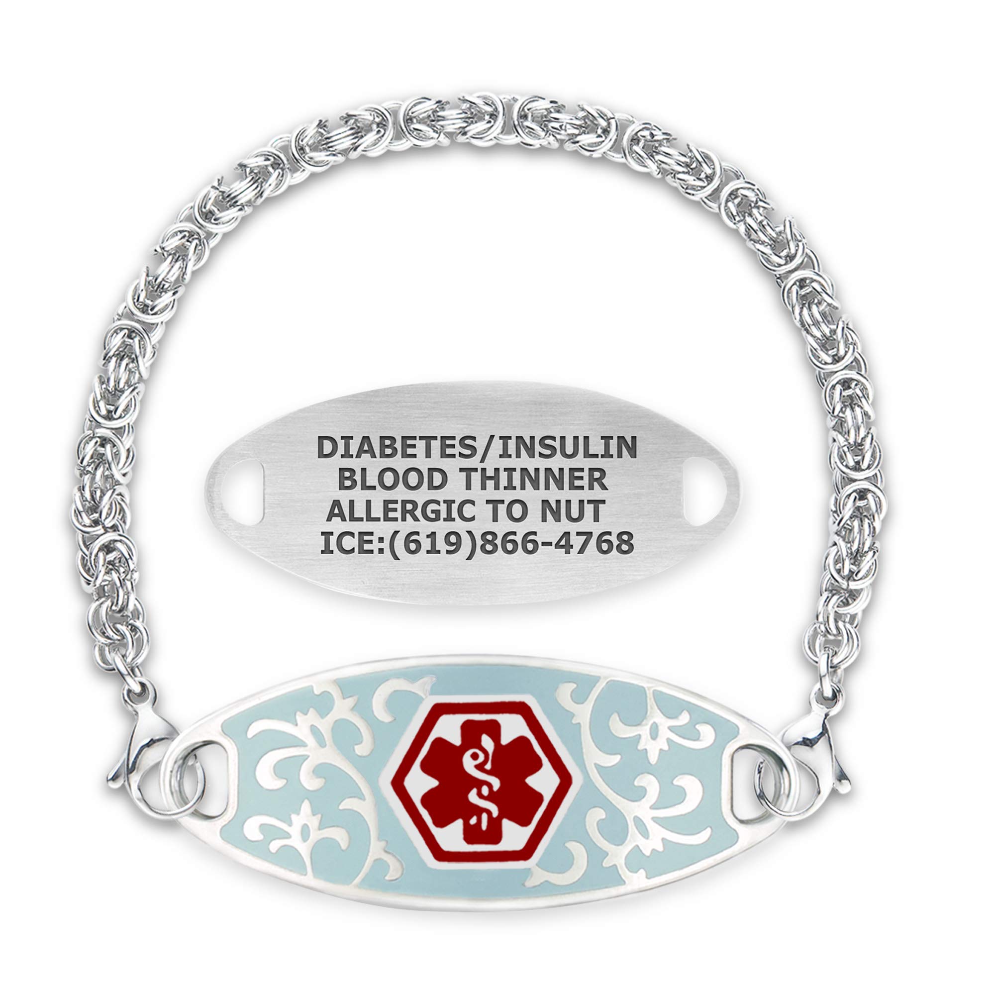 Divoti Custom Engraved Medical Alert Bracelets for Women - Stainless Steel Medical ID Bracelet with Free Engraving - Jardin Tag & Handmade Byzantine Chain - Adjustable Size & Color Options - Perfect for Emergency Medical Identification & Everyday Wear