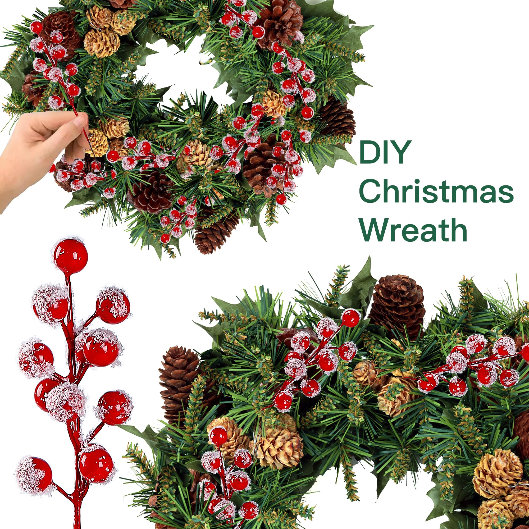30 Pack Artificial Red Berry Stems with Snow Frost - 8.9 Inch Christmas Holly Berry Branches for Tree Decorations, DIY Crafts, Holiday Home Decor - Perfect for Christmas Wreaths, Centerpieces & Winter Wedding Decor (Red)