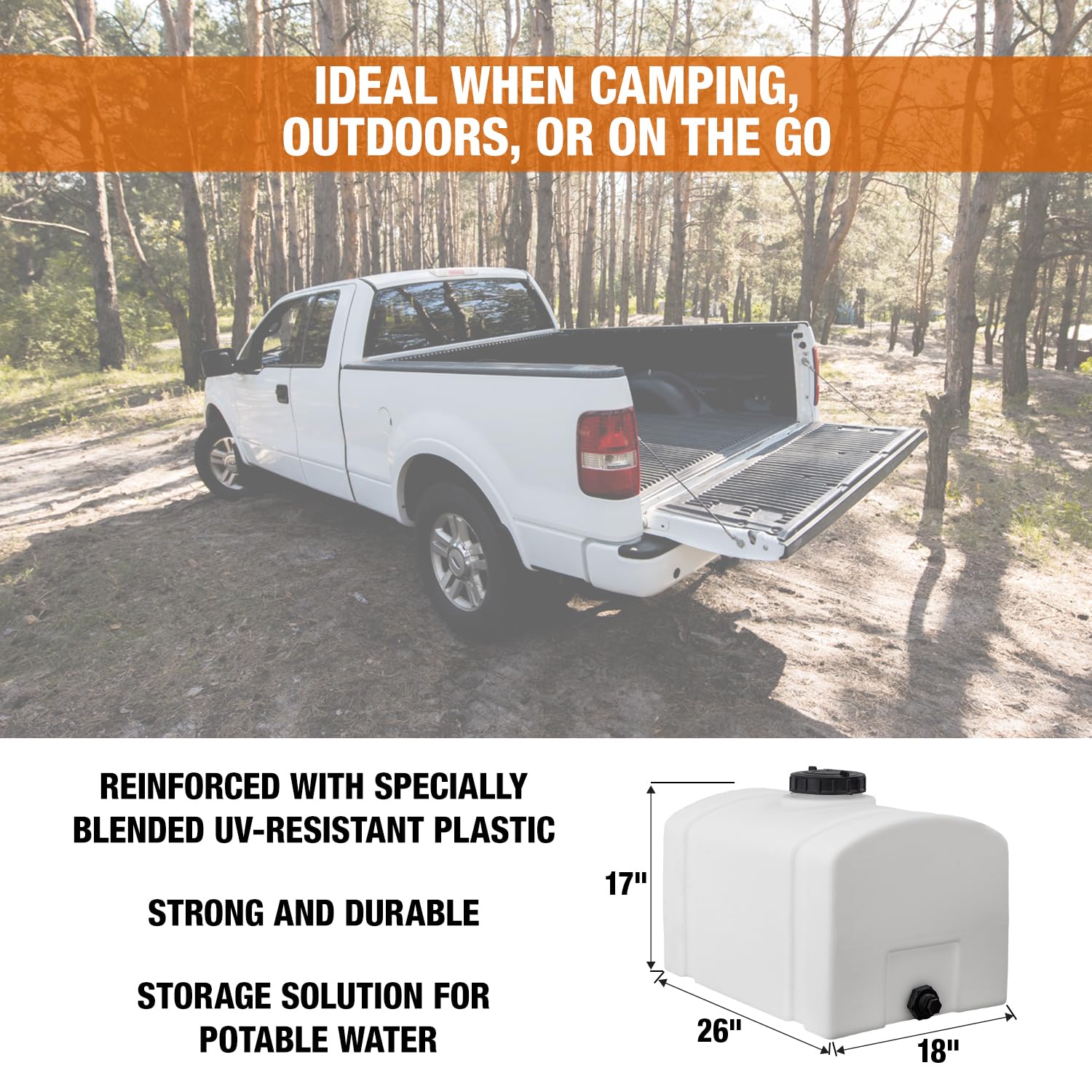 RomoTech 82123899 26-Gallon Polyethylene Domed Water Storage Tank - USA-Made Rustproof & Corrosion-Resistant Poly Tank for Water & Non-Flammable Liquids | Ideal for Agricultural, Industrial & Emergency Water Storage