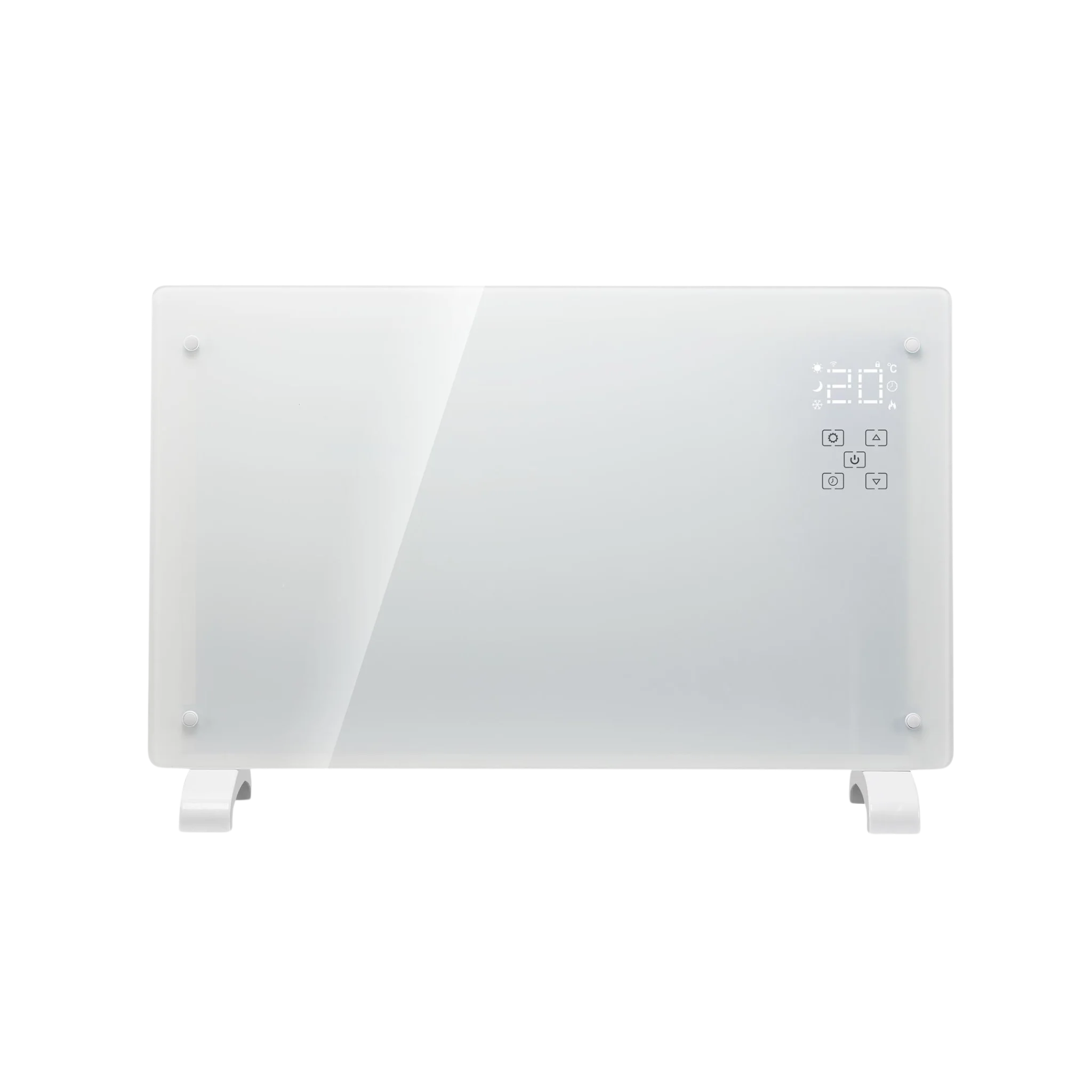 White Glass Panel Heater with WiFi Control - Wall Mount or Freestanding with Wheels | Energy Efficient Space Heater for Bedroom, Living Room & Office