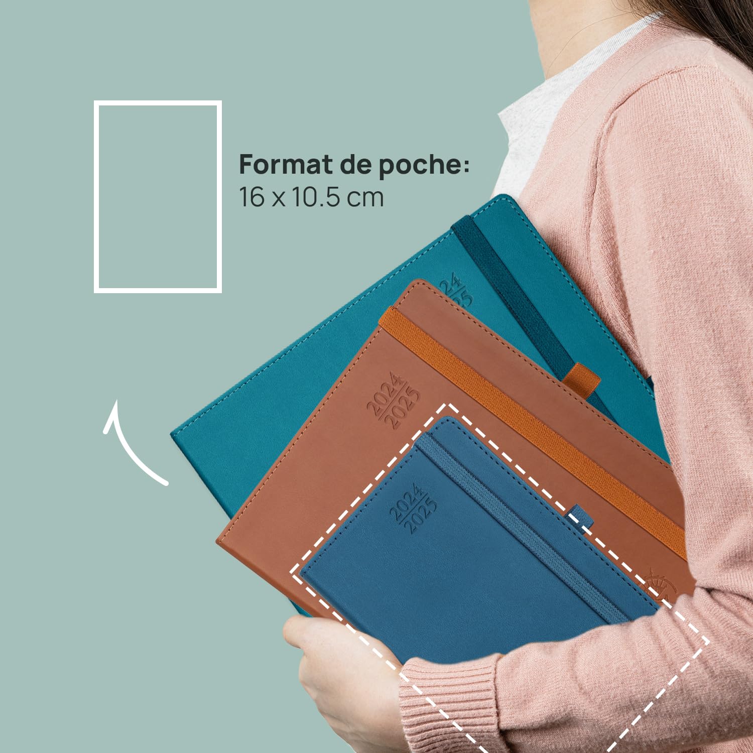 POPRUN 2025 Monthly Pocket Planner - July 2024 to December 2025, 6.3 x 4.1 Inch Small Leather PU Cover School Agenda with Foldable Pocket & 100 g/m² Certified Paper - Navy Blue | Perfect for Students, Professionals & Daily Organization