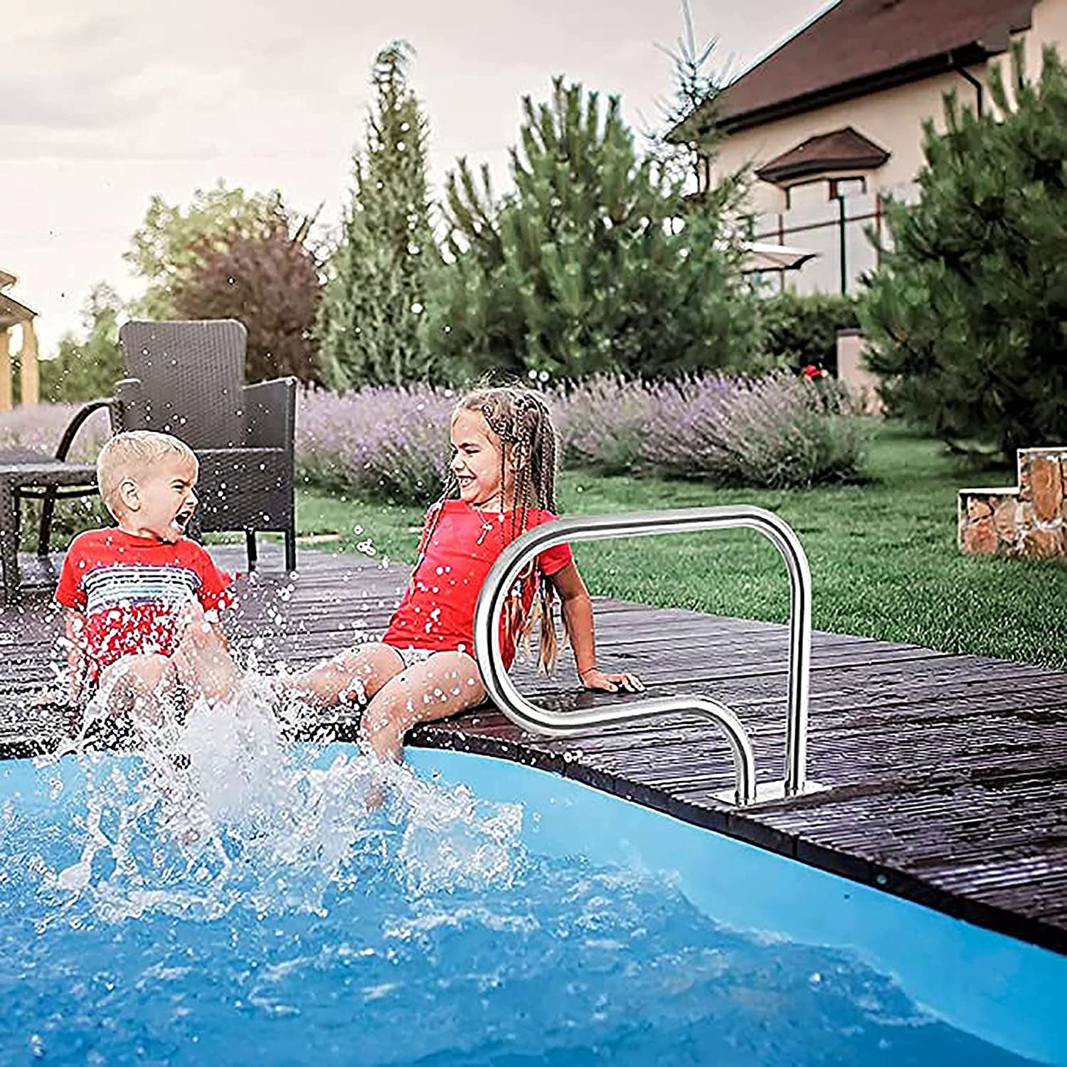 Stainless Steel Pool Safety Railings - Silver Swimming Pool Handrails for Backyard, Deck & Garden - Easy to Install 1.0mm Thick - Perfect for Outdoor Pool Safety & Accessibility