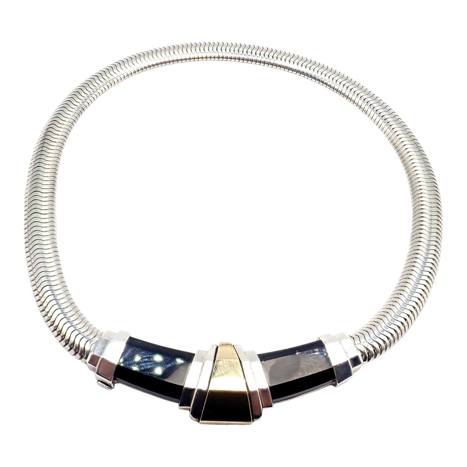 Authentic Vintage Cartier 18k Yellow Gold & Silver Art Deco Onyx Necklace | Luxury Jewelry for Women | Perfect for Weddings, Parties & Special Occasions