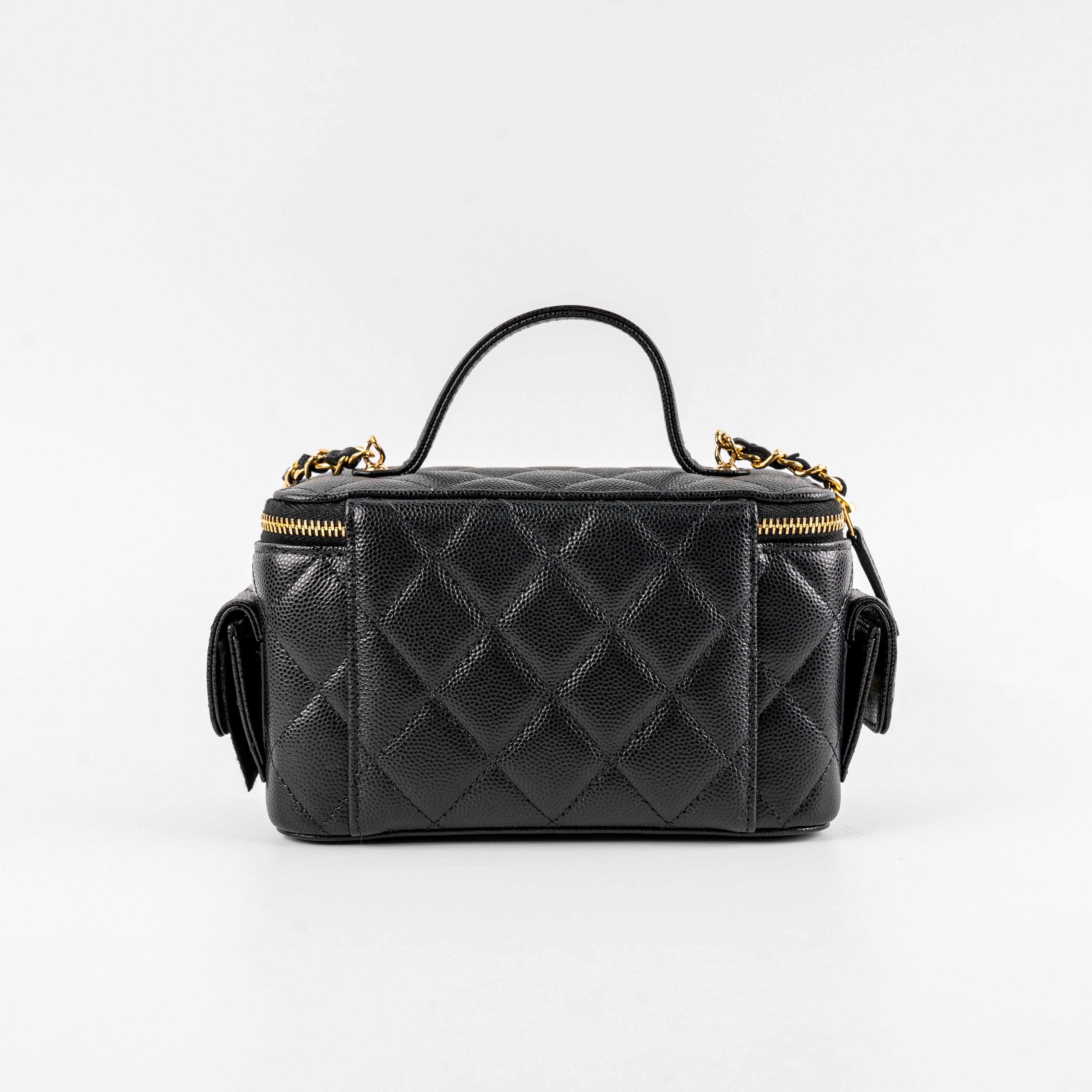 Chanel Caviar Multi Pocket Vanity Bag Black Microchip Leather Crossbody - Perfect for Travel, Parties & Everyday Luxury