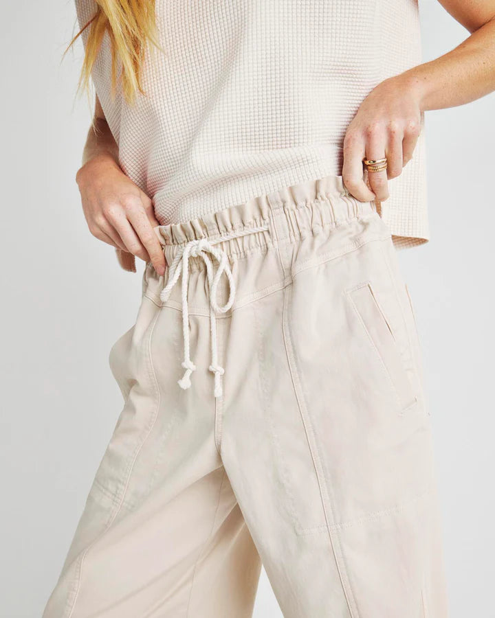 Annika Wide Leg Pants for Women - High Waisted Moonstone Linen Trousers | Comfortable Office Wear & Casual Outfit
