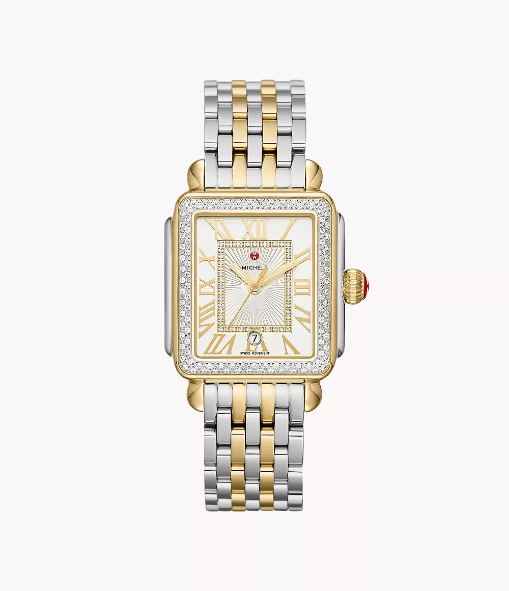 Deco Madison Two Tone 18K Gold Diamond Dial Watch for Women - Luxury Dress Watch for Formal Events & Special Occasions