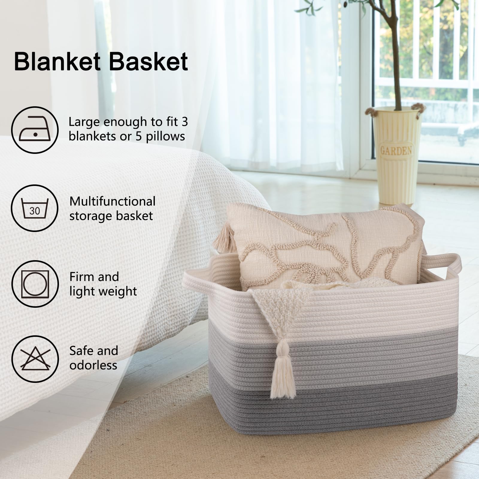 OIAHOMY Cotton Rope Storage Basket - 17.7