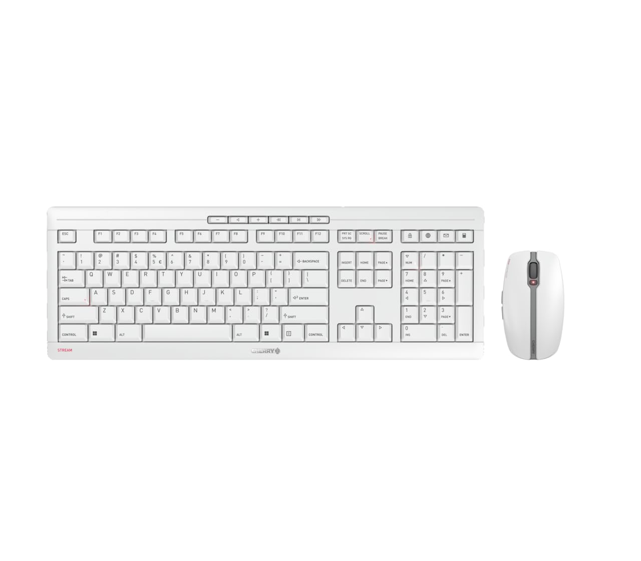 Wireless Keyboard and Mouse Combo - CHERRY Stream Desktop - US Layout QWERTY Keyboard (White) for Home Office, Gaming & Productivity