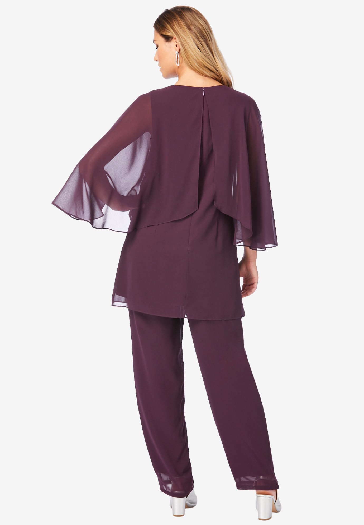 Romantic Women's Plus Size Embellished Capelet Pant Set - Elegant Two Piece Outfit for Evening Parties, Date Nights & Special Occasions