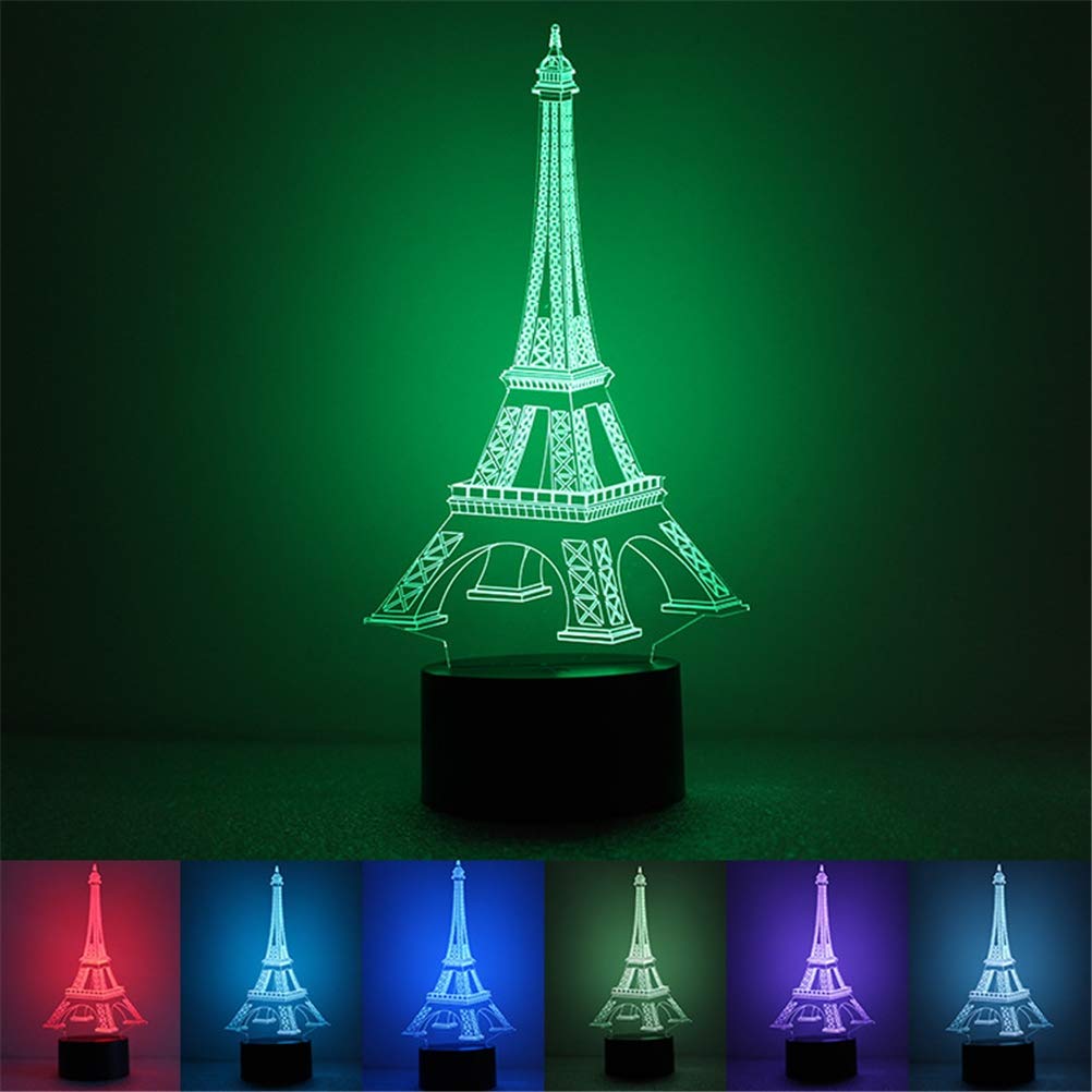 3D LED Illusion Night Light - 7 Color Changing Optical Desk Lamp with Eiffel Tower Design | Perfect for Bedroom Decor, Kids Room, Romantic Gifts & Home Office Lighting