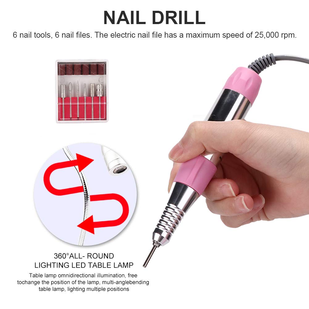 5 in 1 Nail Dust Collector with Drill - 60W Multi-Functional Nail Grinding Machine, Cleaner, Manicure Light & Hand Rest Pillow for Salon & Home Manicure Pedicure | Perfect for Nail Salons, DIY Nail Art & Professional At-Home Grooming (US)