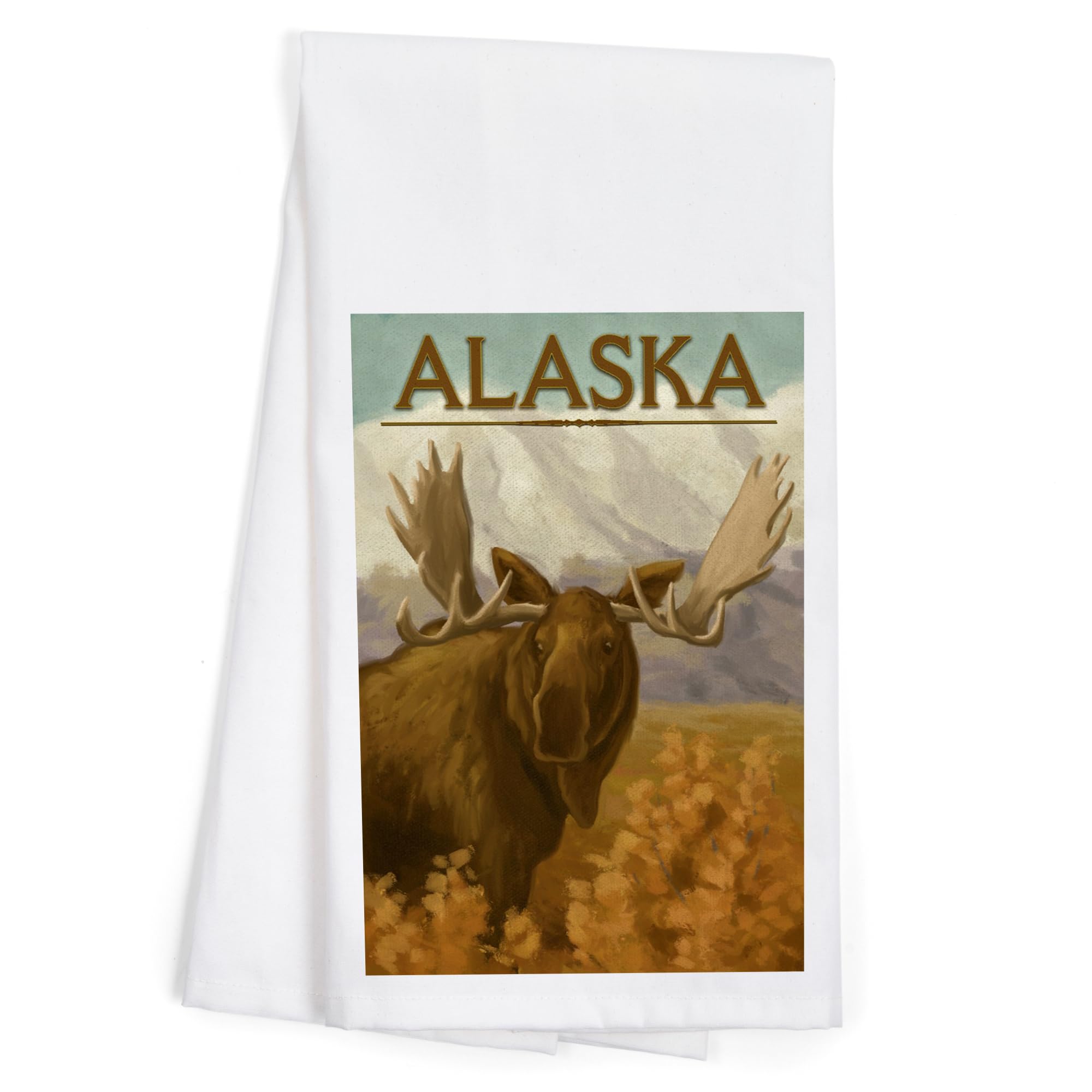 Lantern Press Alaska Moose Oil Painting Tea Towel - 100% Cotton Decorative Hand Towel for Kitchen, Bathroom & Home Decor | Perfect for Gifts, Dish Drying & Farmhouse Style Decor