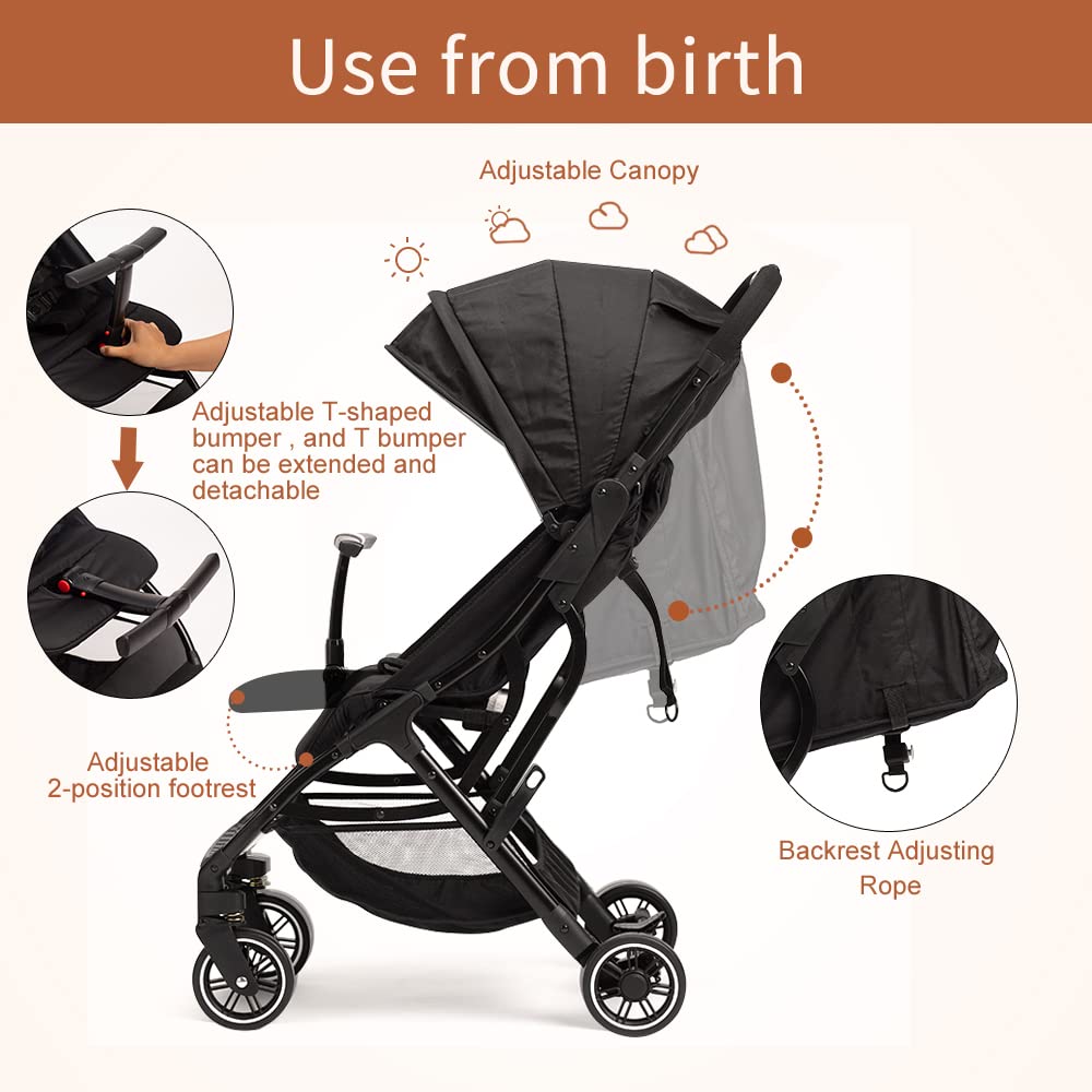 COOL KIDS Lightweight Automatic Fold Travel Stroller with Pop-Out Sun Canopy - Compact Umbrella Stroller for Toddlers, Perfect for Airplane, Shopping & Daily Outings (Black)