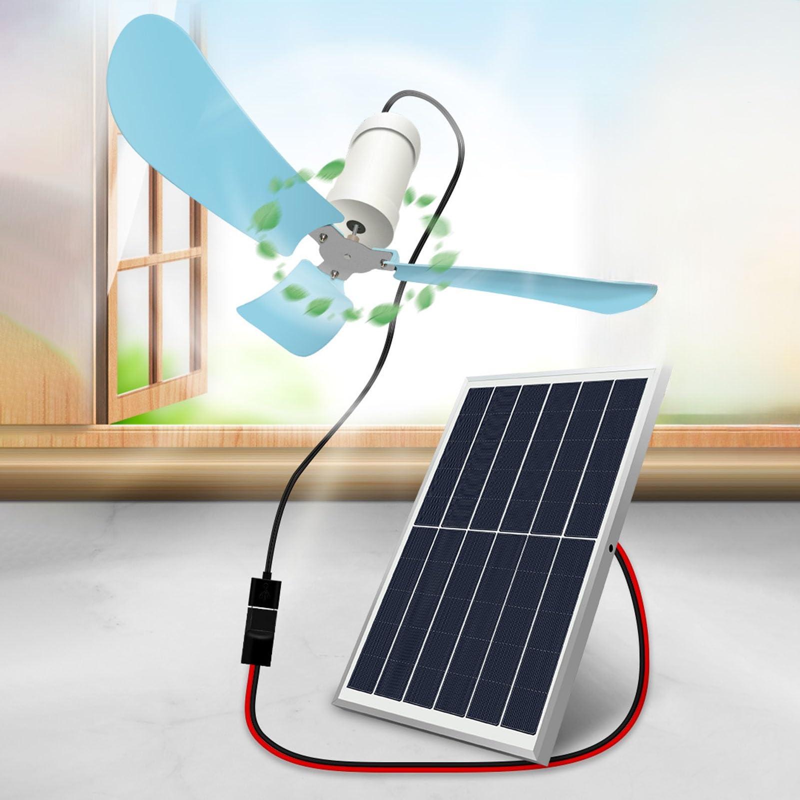 Snaweo Solar Powered Ceiling Fan for Outdoor - 20cm/7.9in Hanging Fan Kit with 3 Blades & Hook - Perfect for Chicken Coop, Greenhouse, Shed, Gazebo - 5V 10W Solar Panel - Ideal for Patio, Barn, RV & Off-Grid Living