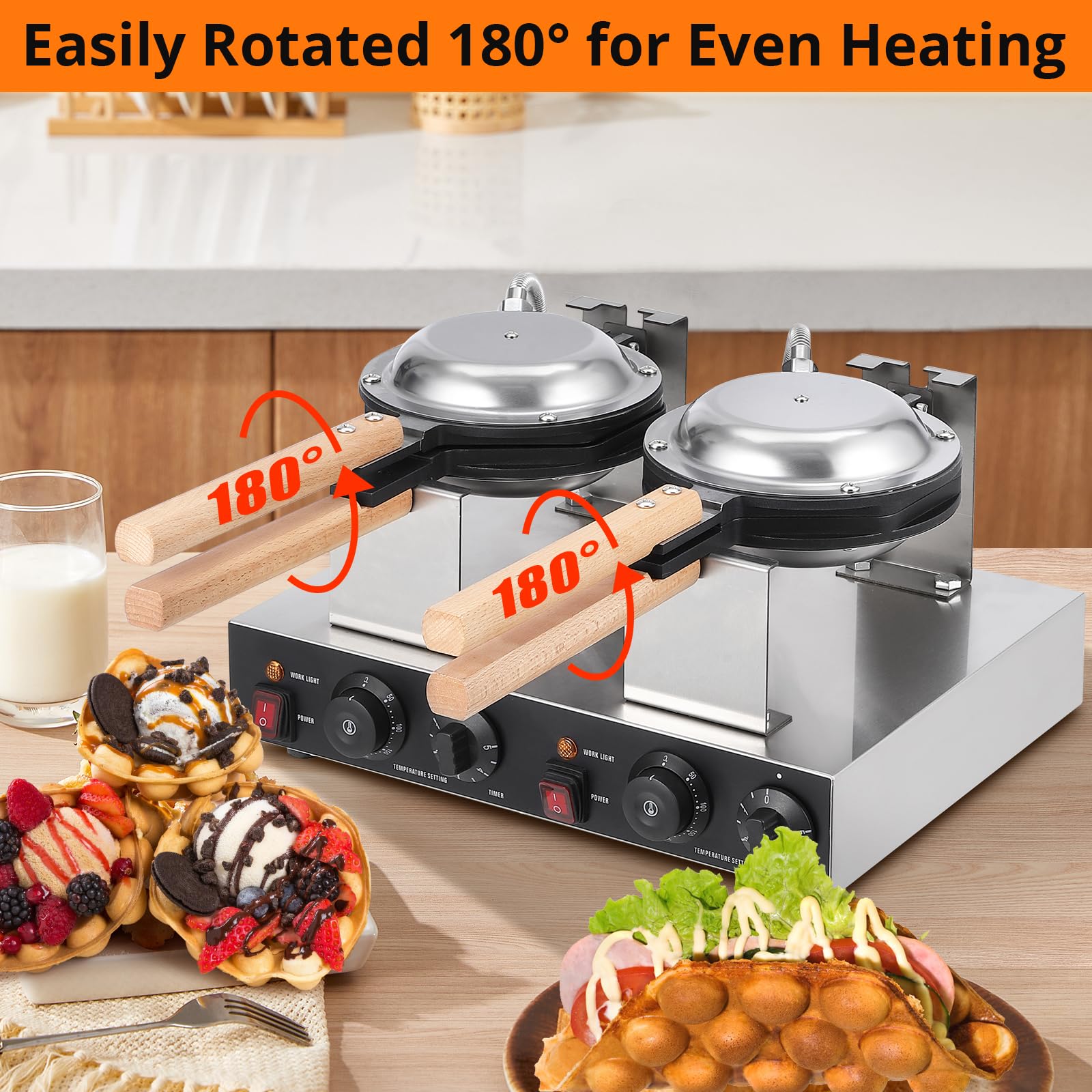 2800W Electric Bubble Waffle Maker Machine - Non-Stick Egg Waffle Baker for Home & Commercial Use - Perfect for Breakfast, Desserts, and Street Food Business