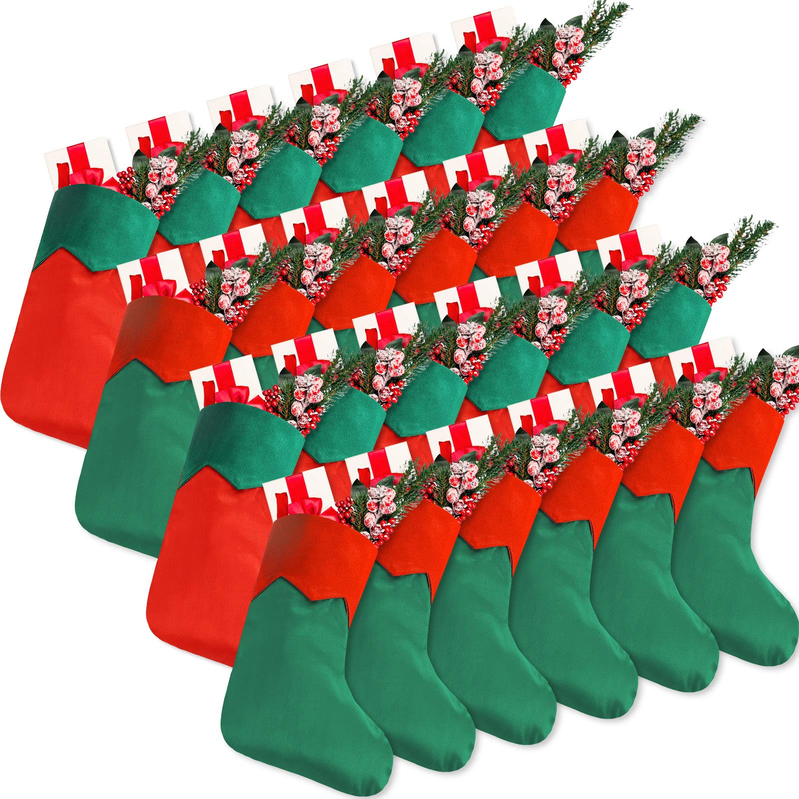 Syhood 7 Inch Christmas Stockings - 24 Pack Festive Xmas Tree Hanging Stockings for Holiday Decor, Gift Exchange & Christmas Party Decorations - Perfect for Fireplace Mantel, Staircase & Home Holiday Decorating