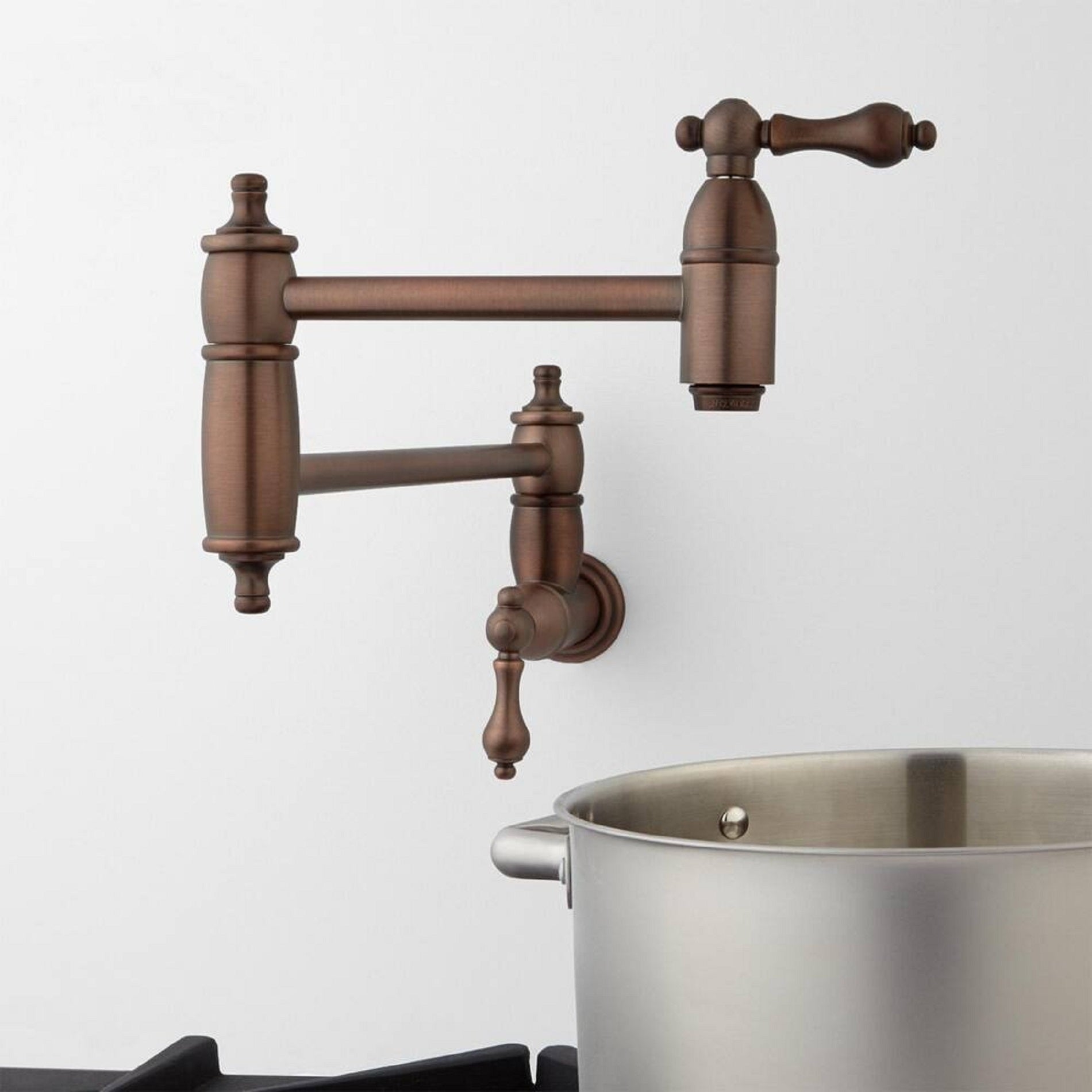Augusta RL 106 ORB Lead-Free Retractable Wall Mount Pot Filler in Oil Rubbed Bronze - Perfect for Kitchen Faucet & Cooking Convenience