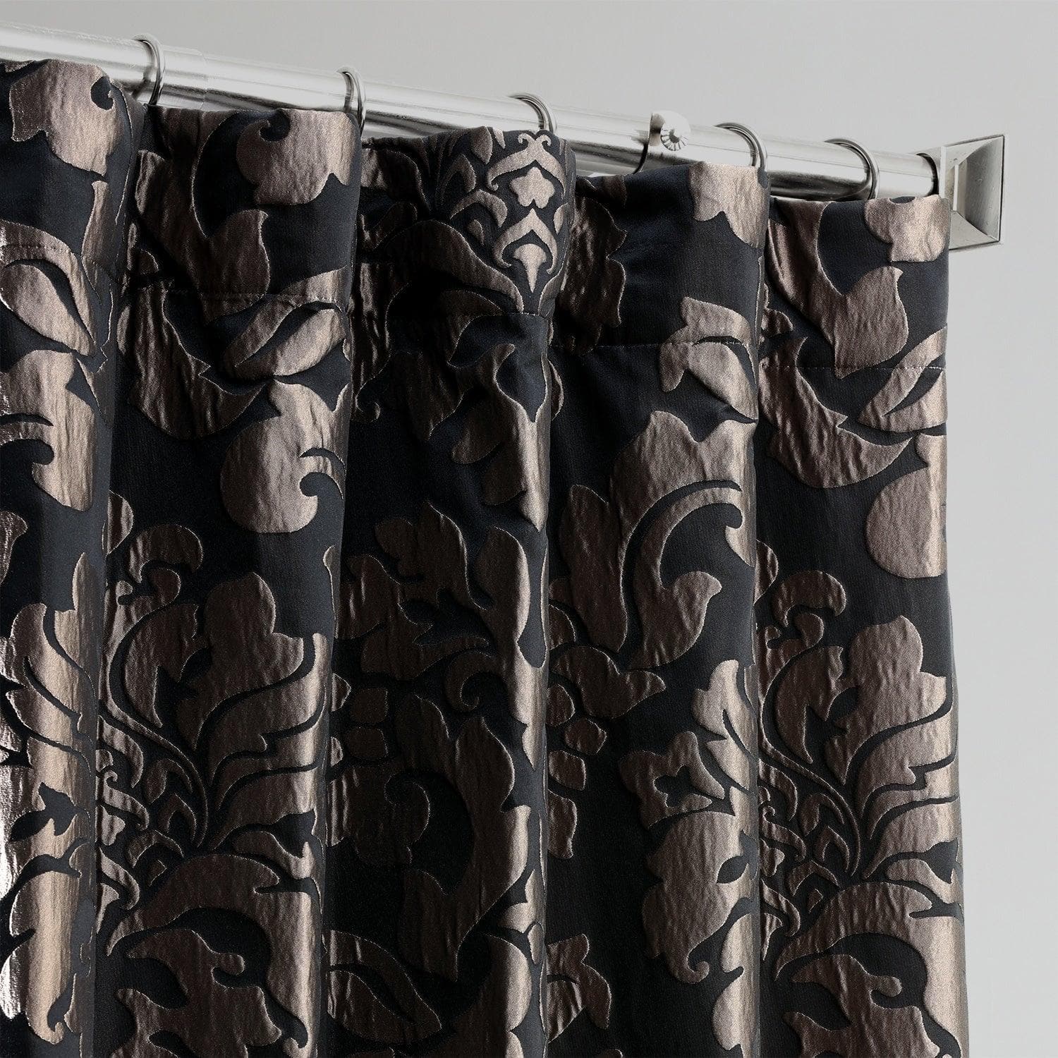 Astoria Black & Pewter Damask Faux Silk Jacquard Blackout Curtains - Elegant Window Treatment for Bedroom & Living Room