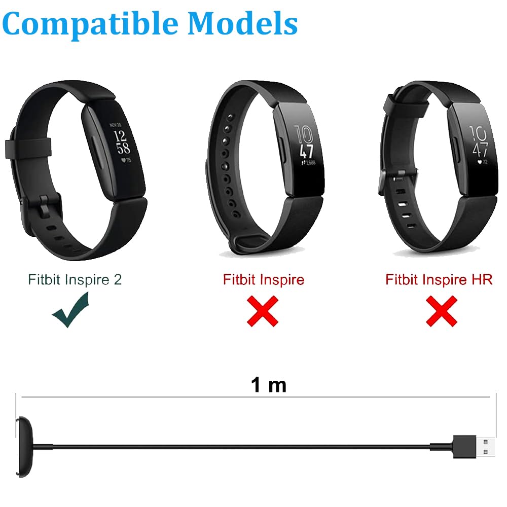 Fitbit Inspire 2 & Ace 3 Charger - Replacement USB Charging Cable Dock (3.3ft/100cm, 2-Pack) for Fitness Trackers | Perfect for Home, Office & Travel Use