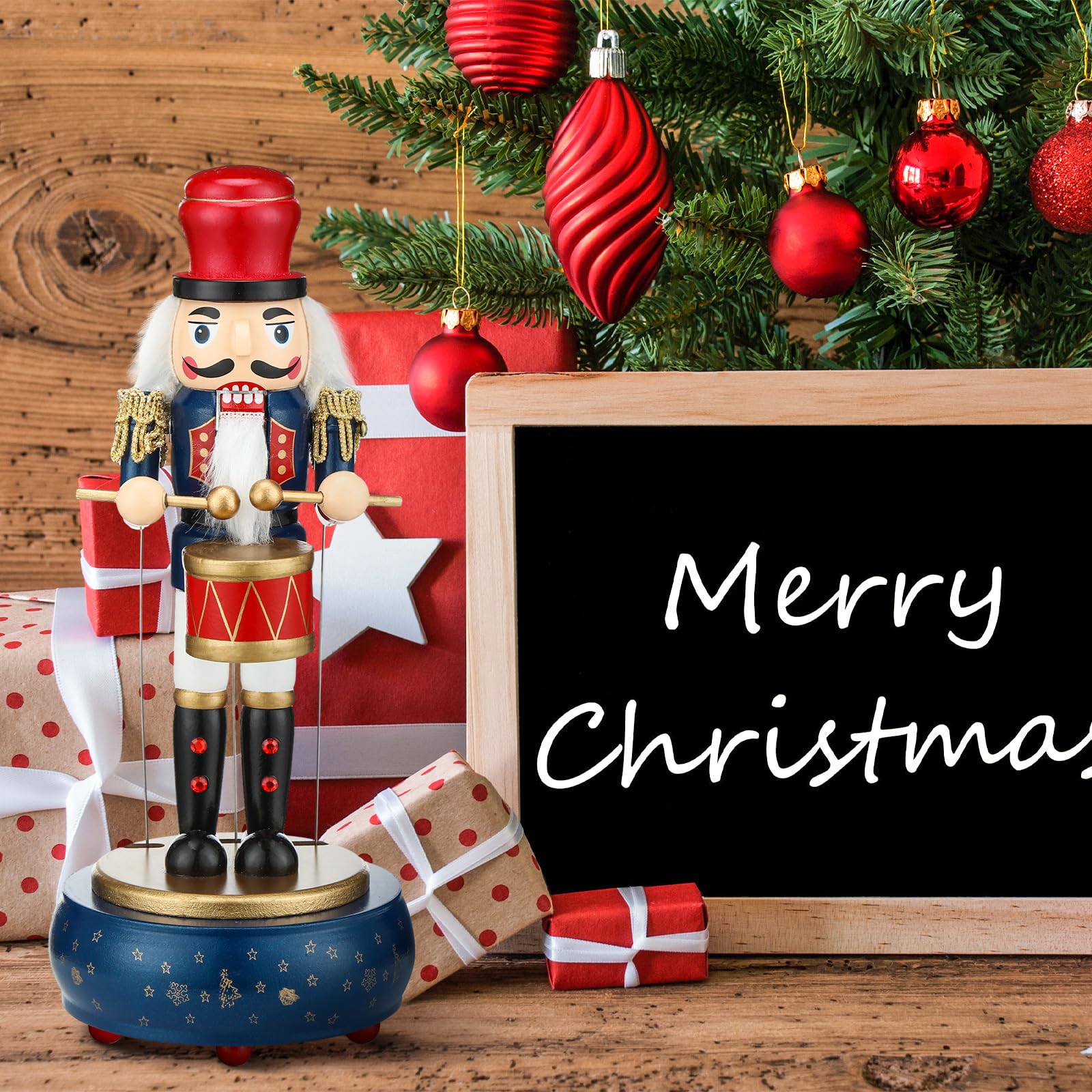 Handmade Wooden Nutcracker Soldier Music Box - Wind Up Christmas Musical Toy, Retro Nutcracker Figures for Holiday Decor & Gift (Perfect for Christmas Tree Ornaments, Mantel Displays & Festive Home Decor)