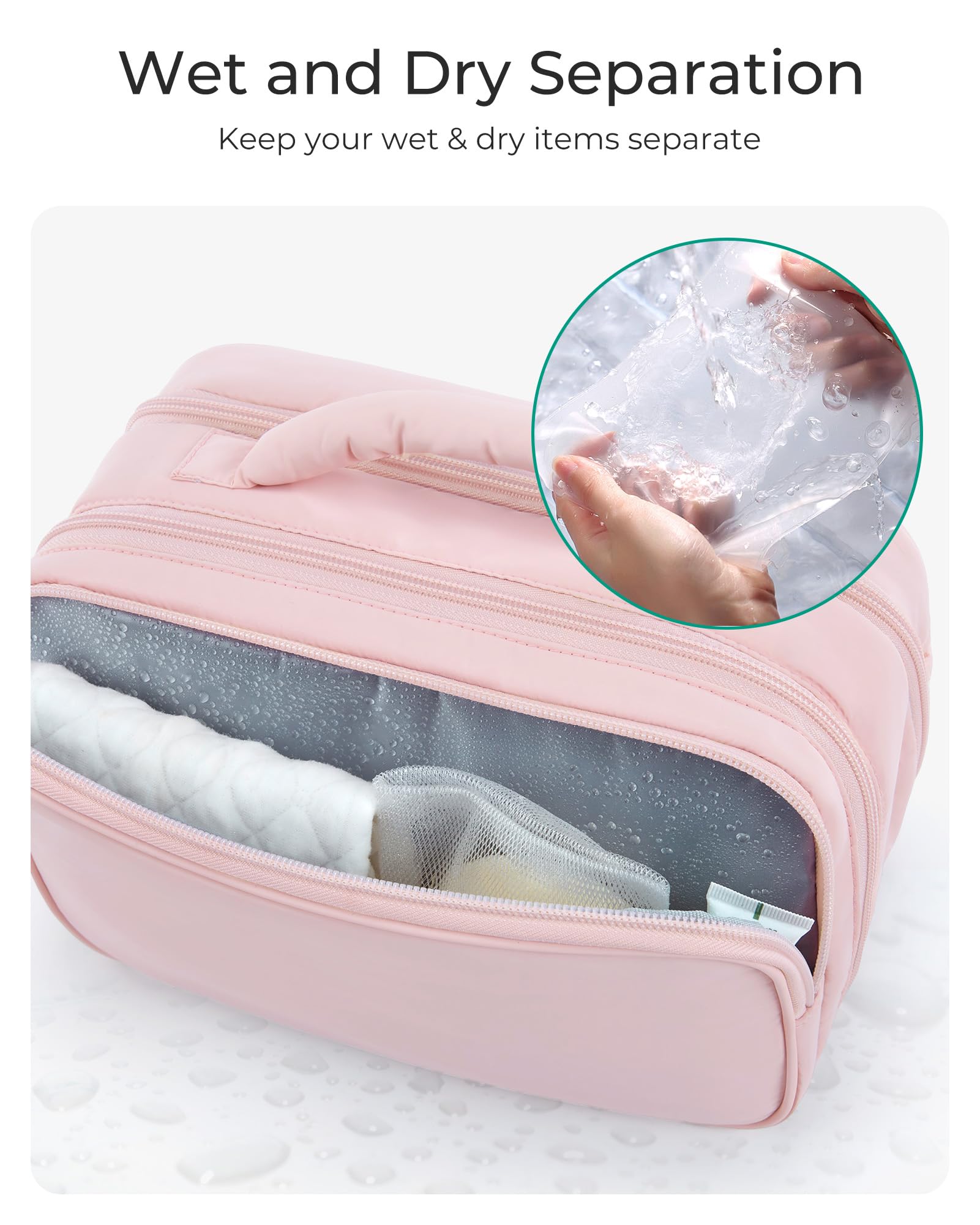 BAGSMART Women's Travel Toiletry Bag - Large Capacity Makeup Organizer with Wide Opening for Cosmetics, Brushes & Travel-Size Bottles - Perfect for Vacation, Gym & Business Trips (Pink)
