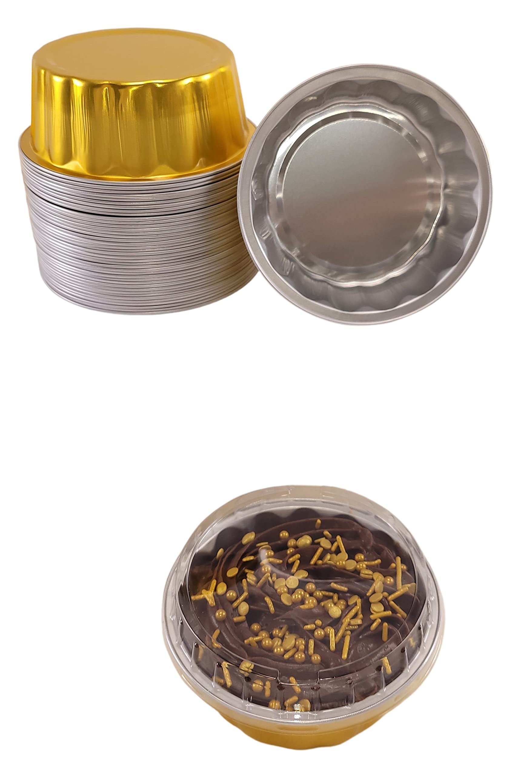 KitchenDance 8oz Disposable Gold Aluminum Foil Dessert Cups with Lids - Round Baking Tart Pans for Cakes, Pies & Pastries - Perfect for Home Baking, Party Serving & Food Storage (Pack of 1000)