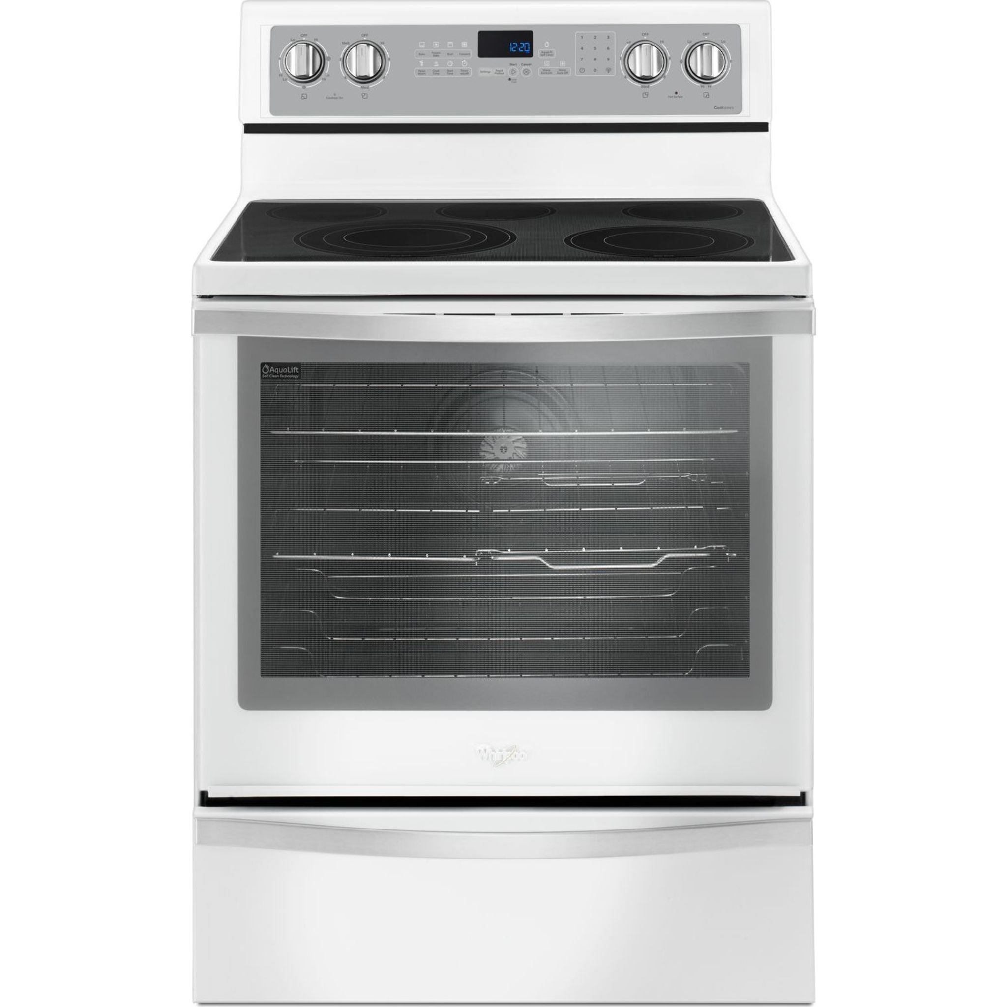 Whirlpool YWFE745H0FH True Convection Range - 30 Inch Freestanding Electric Oven with Self-Cleaning, 5 Burners & White Ice Finish - Perfect for Baking, Roasting & Family Cooking