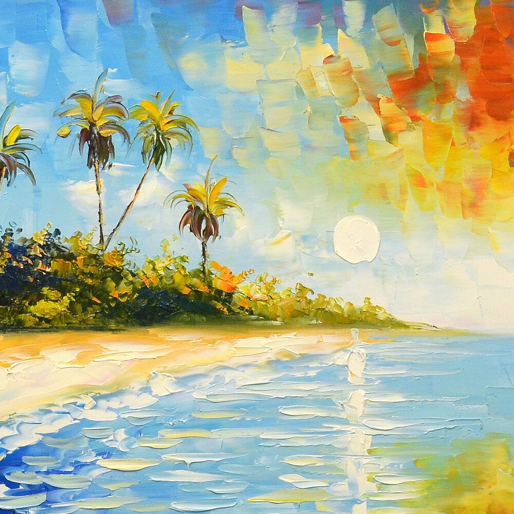 Blissful Paradise Original Oil Painting on Canvas - Handmade Wall Art for Living Room, Bedroom & Office Decor