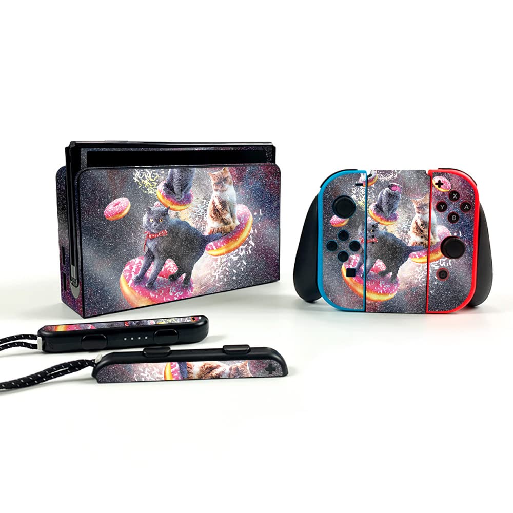 **MightySkins Glossy Glitter Skin for Nintendo Switch OLED - Cat Donut Galaxy Design | Protective & Durable Textured Finish | Easy to Apply | Made in USA | Perfect for Gaming, Travel & Personalization**