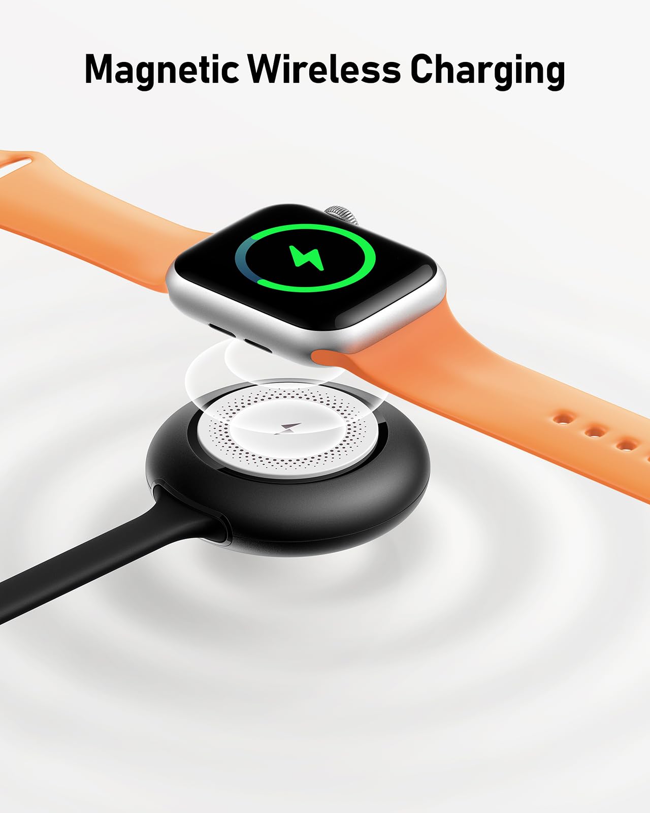 Portable 1200mAh Magnetic Wireless Charger for Apple Watch Series 9/8/7/6/SE/5/4 - Keychain Power Bank for iWatch (Black) | Perfect for Travel, Gym & On-the-Go Charging