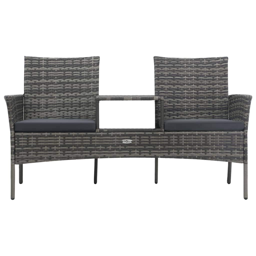 vidaXL Modern 2-Seater Patio Sofa Set with Tea Table - Weather-Resistant Lightweight Poly Rattan Outdoor Furniture in Anthracite - Perfect for Garden, Balcony, and Poolside Relaxation