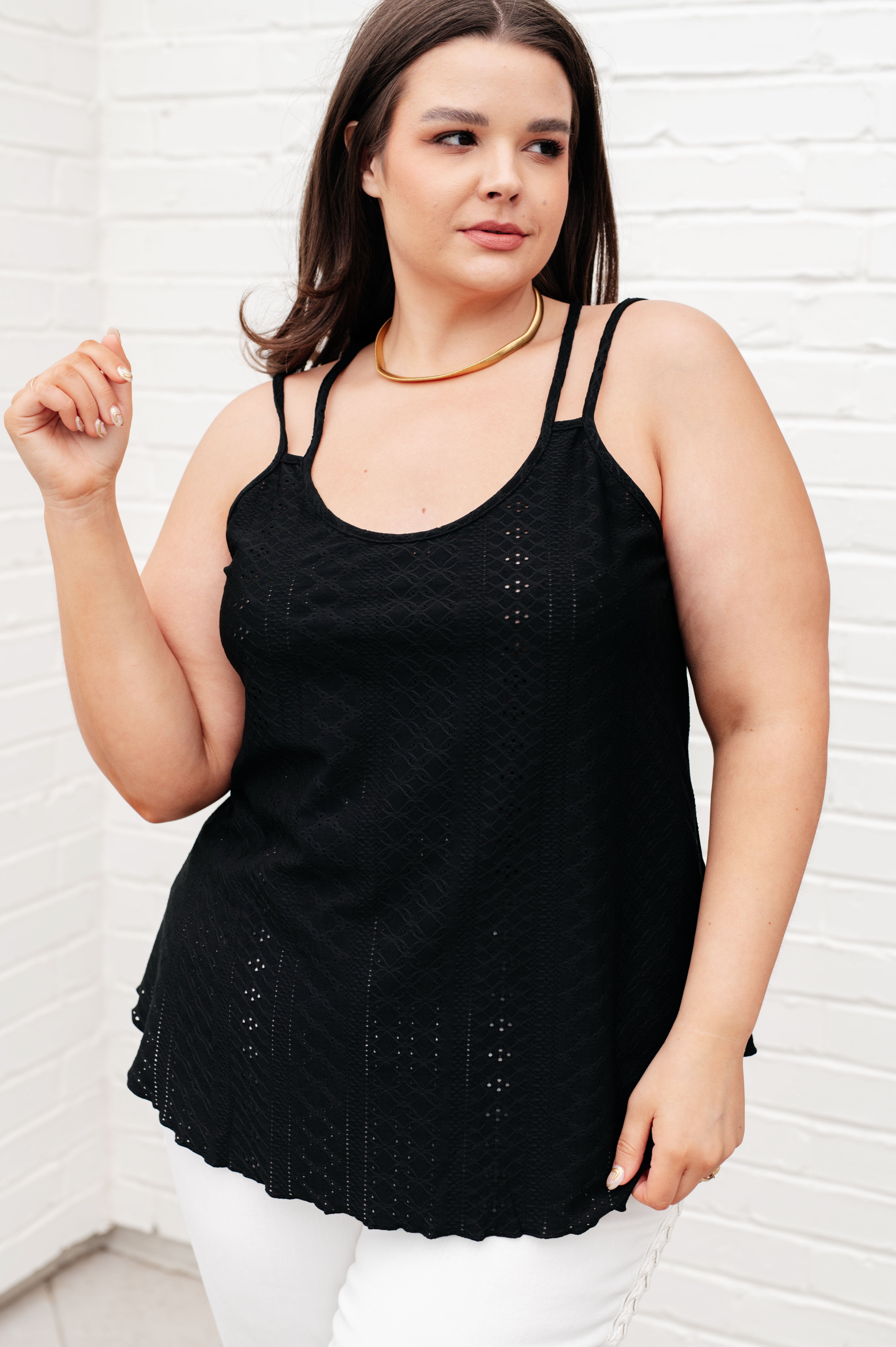 Black Eyelet Tank Top for Women - Stylish & Comfortable Summer Casual Wear - Perfect for Outings, Beach & Everyday Fashion