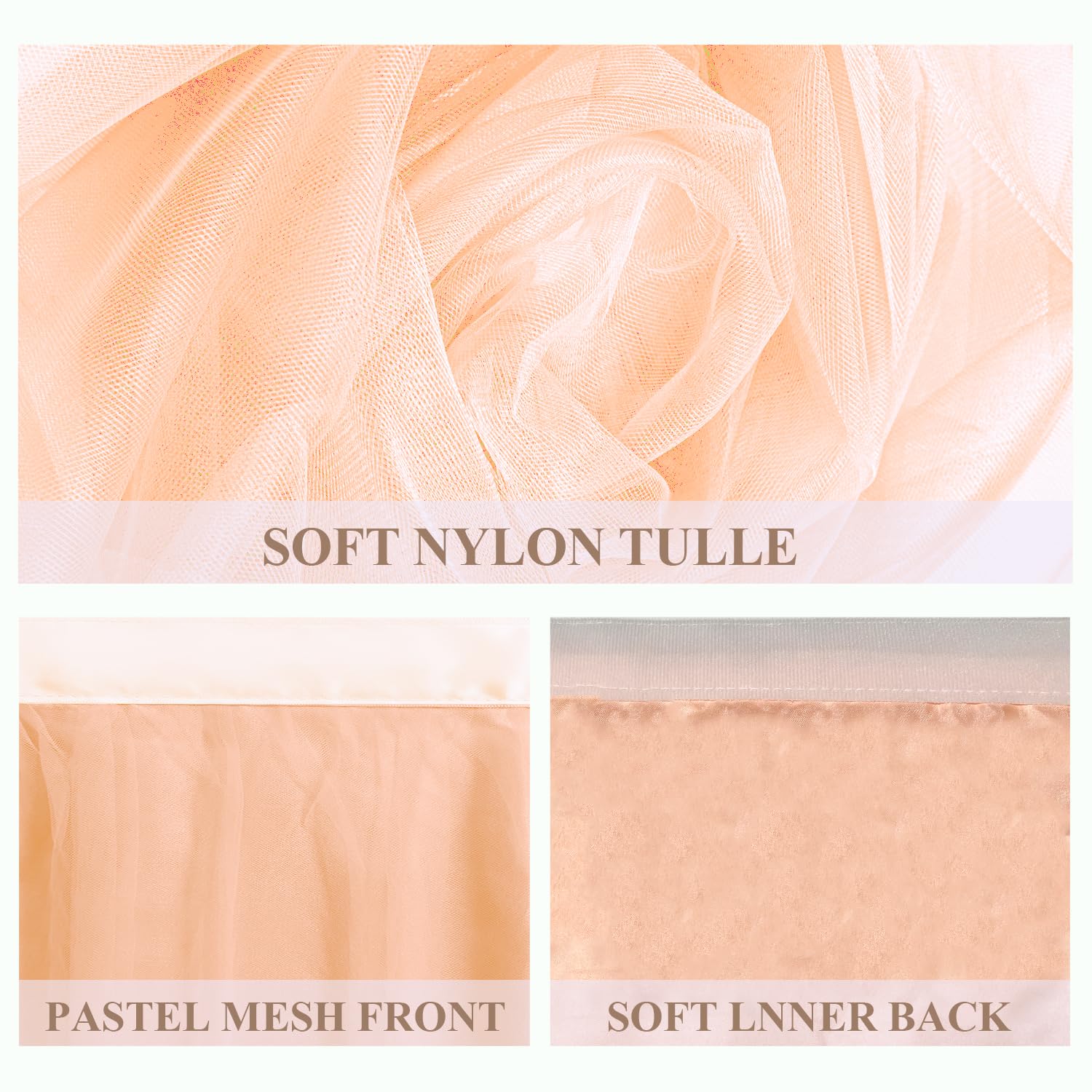 8FT Rose Gold Tulle Table Skirt for Rectangle Tables - Elegant Wedding, Bridal Shower & Birthday Party Decorations - Perfect for Banquet Halls, Reception Tables and Special Event Decor