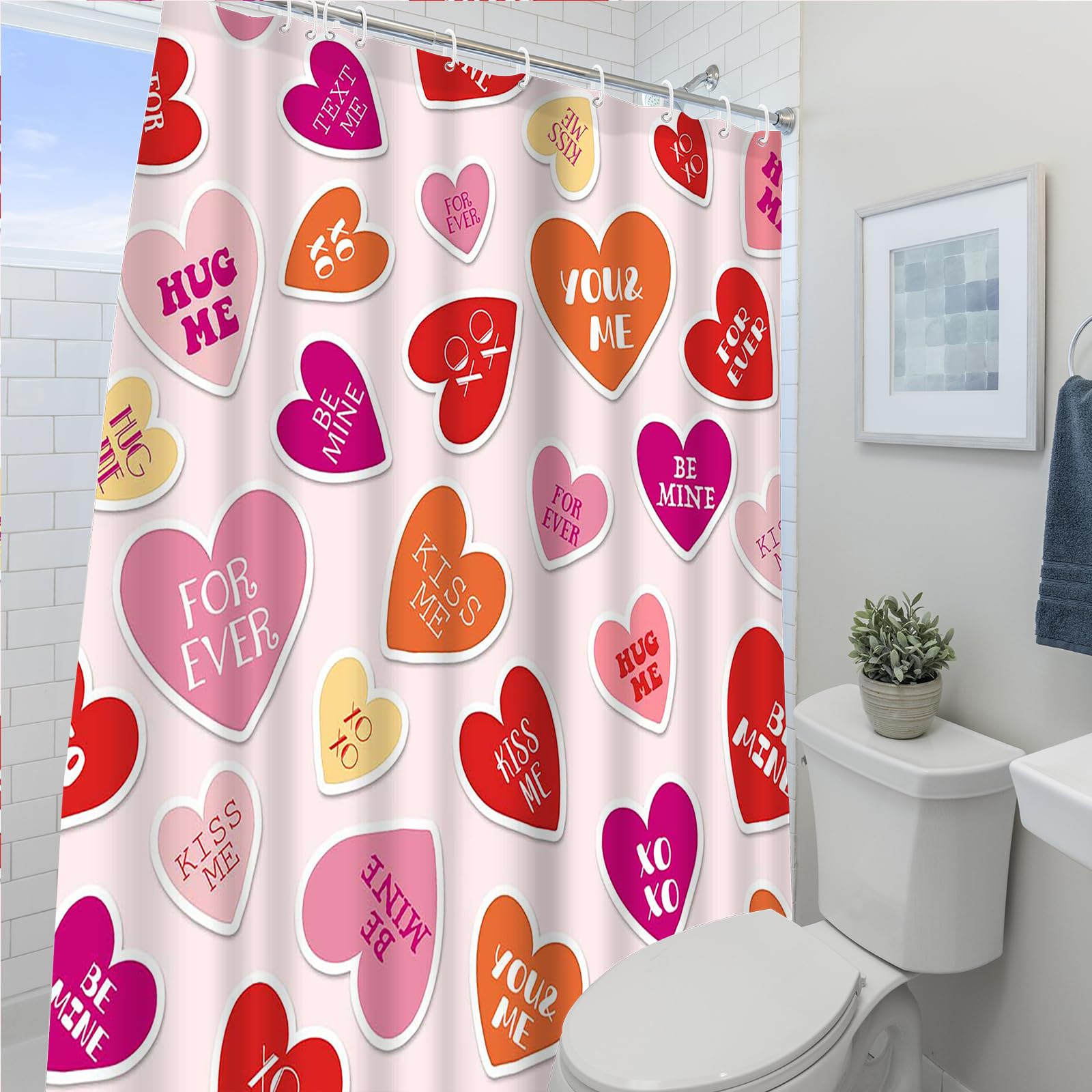 Valentine's Day Shower Curtain 72x72 Inch - Romantic Red Pink Heart Design for Galentine's Day, Holiday Bathroom Decor with 12 Plastic Hooks | Perfect for Couples, Anniversary Gifts & Bathroom Makeover