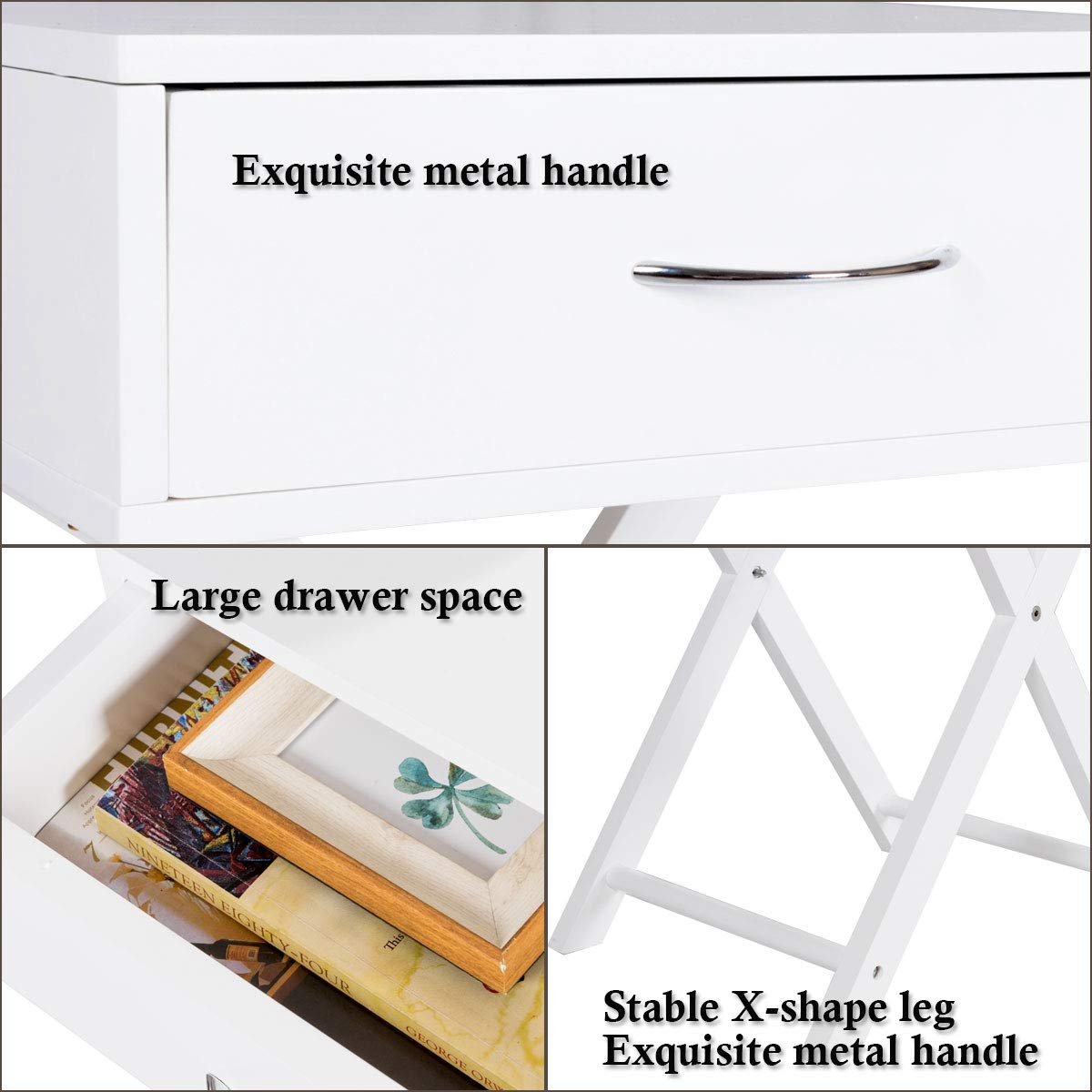 Giantex White X-Shaped Nightstand with Drawer - Accent End Table for Bedroom & Living Room - Perfect for Storing Books, Lamps, and Bedside Essentials (Set of 2)