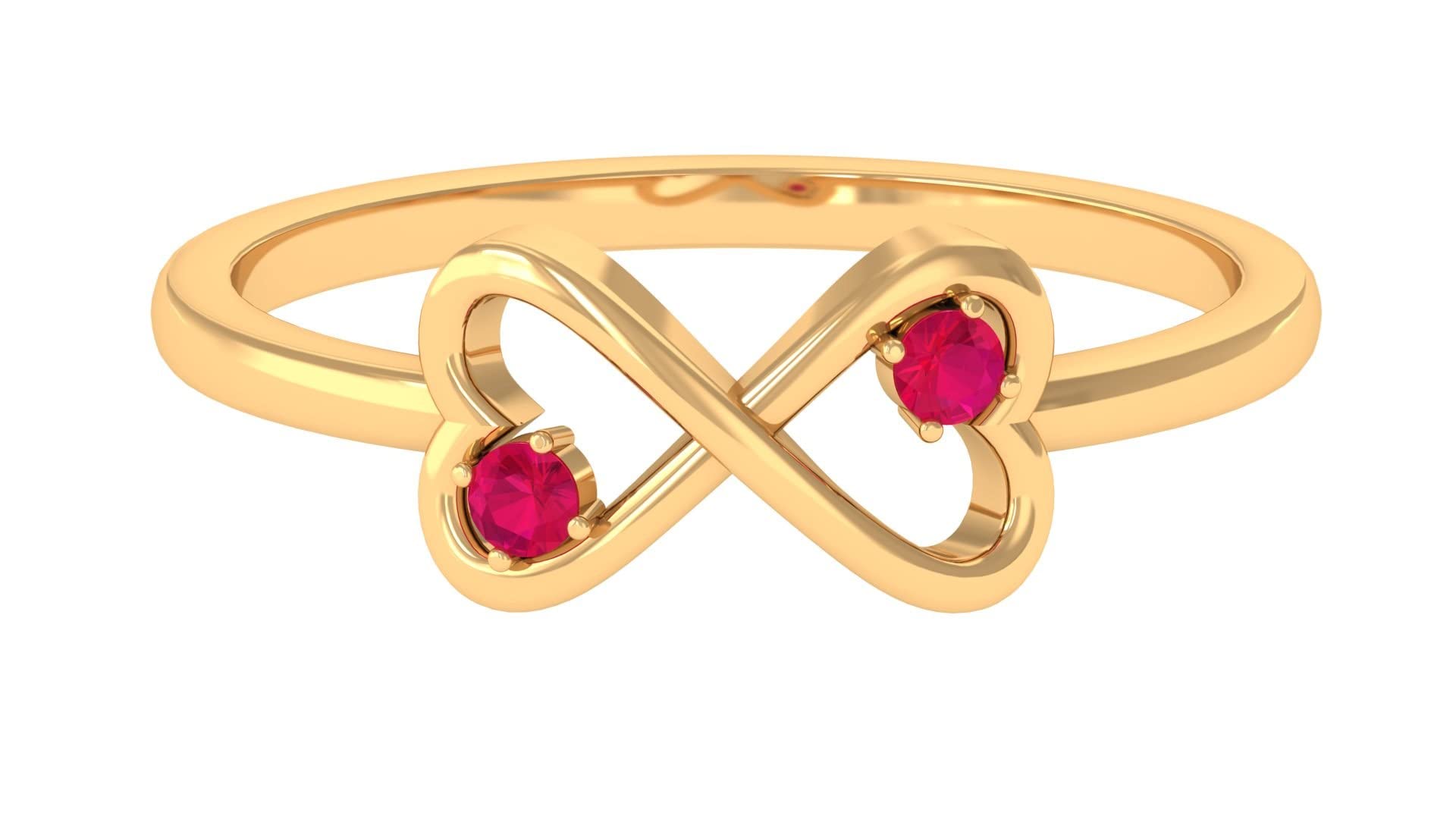 14K Solid Gold Round Ruby Infinity Ring for Women - Two Stone Heart Promise Ring - Elegant Jewelry Gift for Anniversary, Valentine's Day & Special Occasions