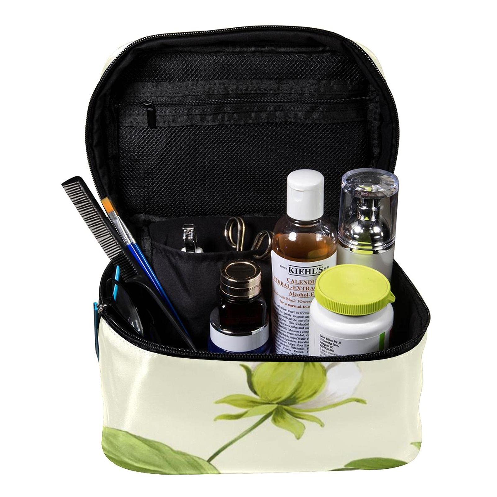 Hibiscus Floral Pattern Large Travel Makeup Bag - Waterproof Cosmetic Organizer with Zipper for Women & Girls | Perfect for Vacation, Gym, and Daily Essentials Storage