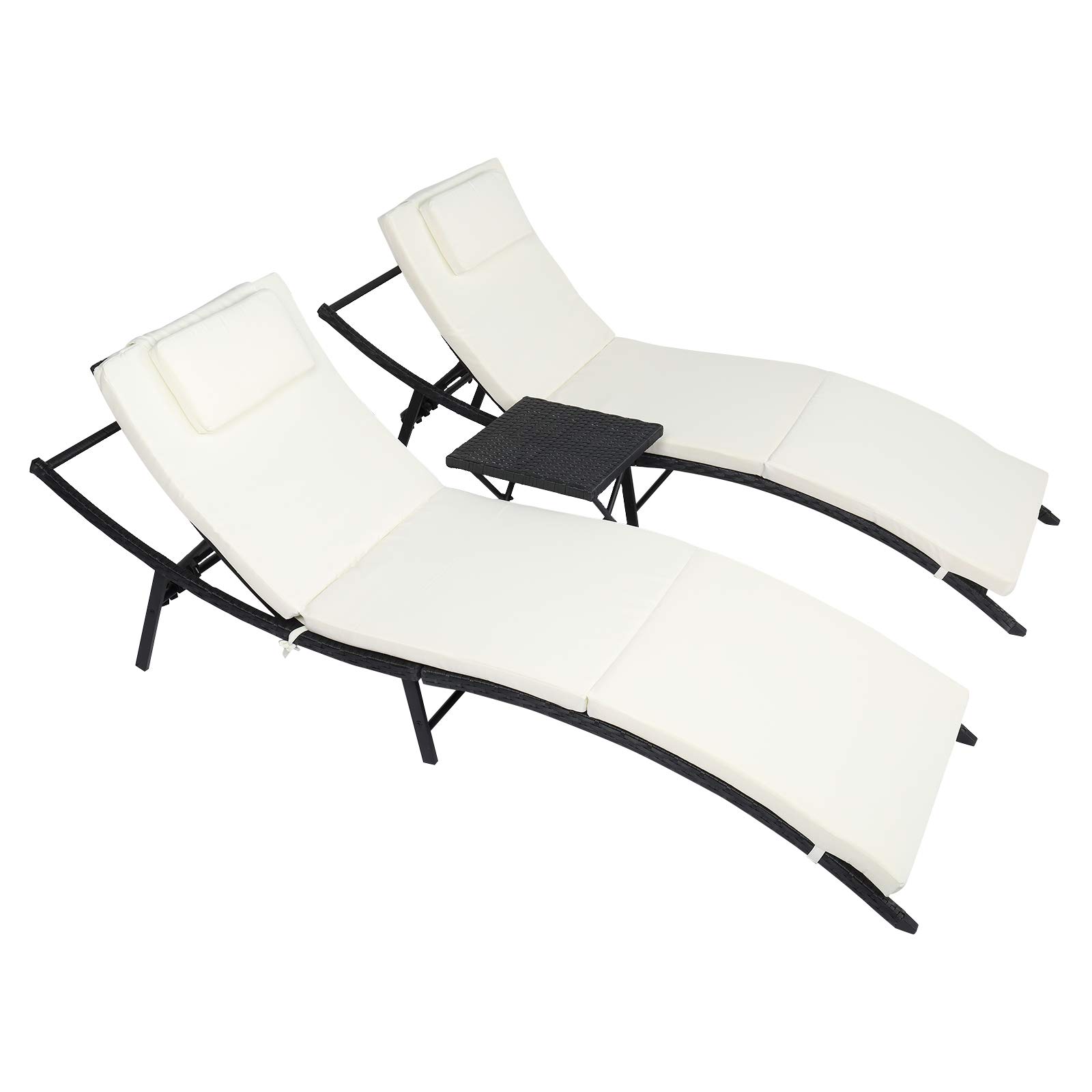 Premium Outdoor Wicker Chaise Lounge Chair Set of 2 - Adjustable Reclining Rattan Patio Furniture with Cushions for Poolside, Garden & Backyard Relaxation (Style 8)