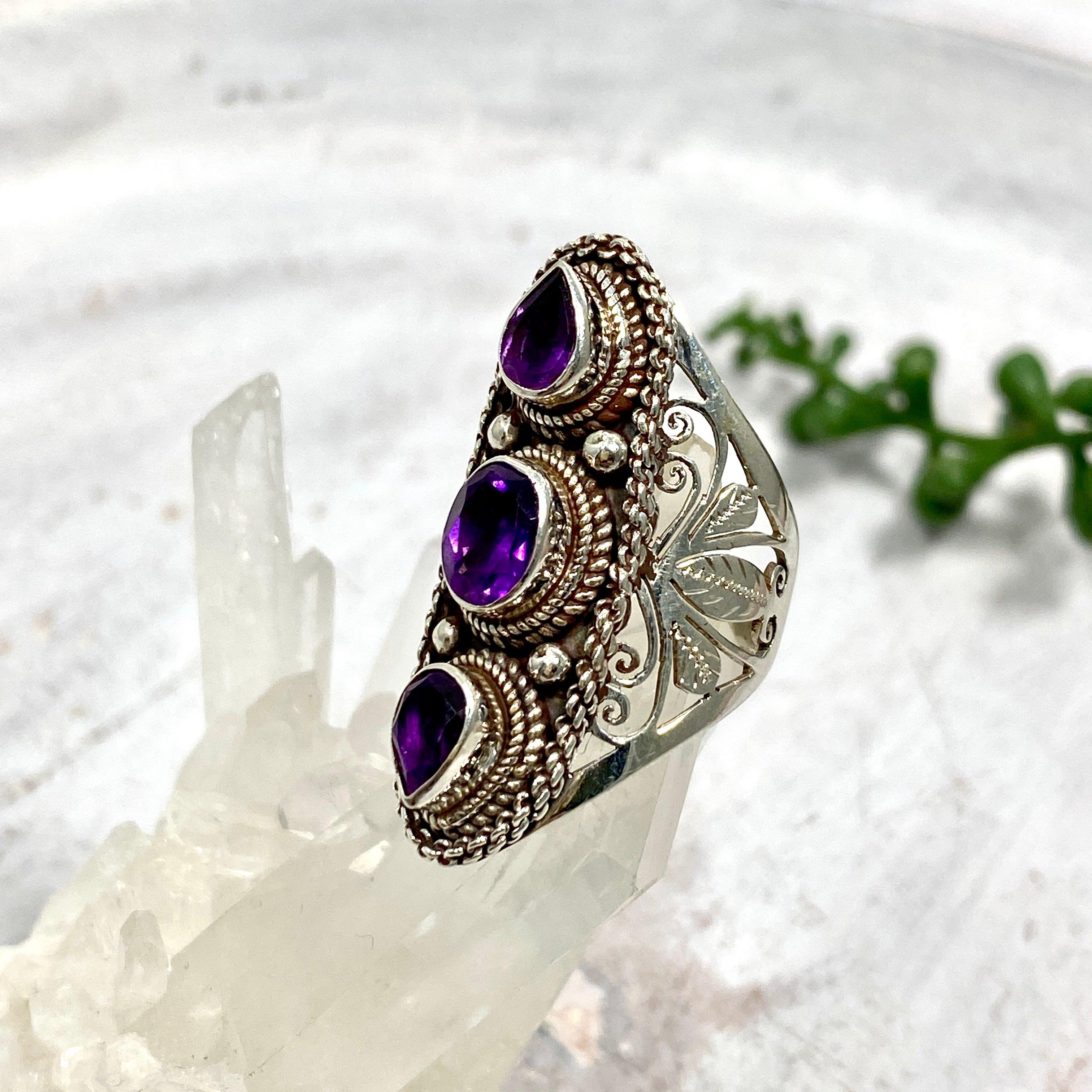 Boho Style R4058 Amethyst Multi-Stone Ring Size 7 - Elegant Bohemian Jewelry for Women, Perfect for Festivals, Weddings & Everyday Wear