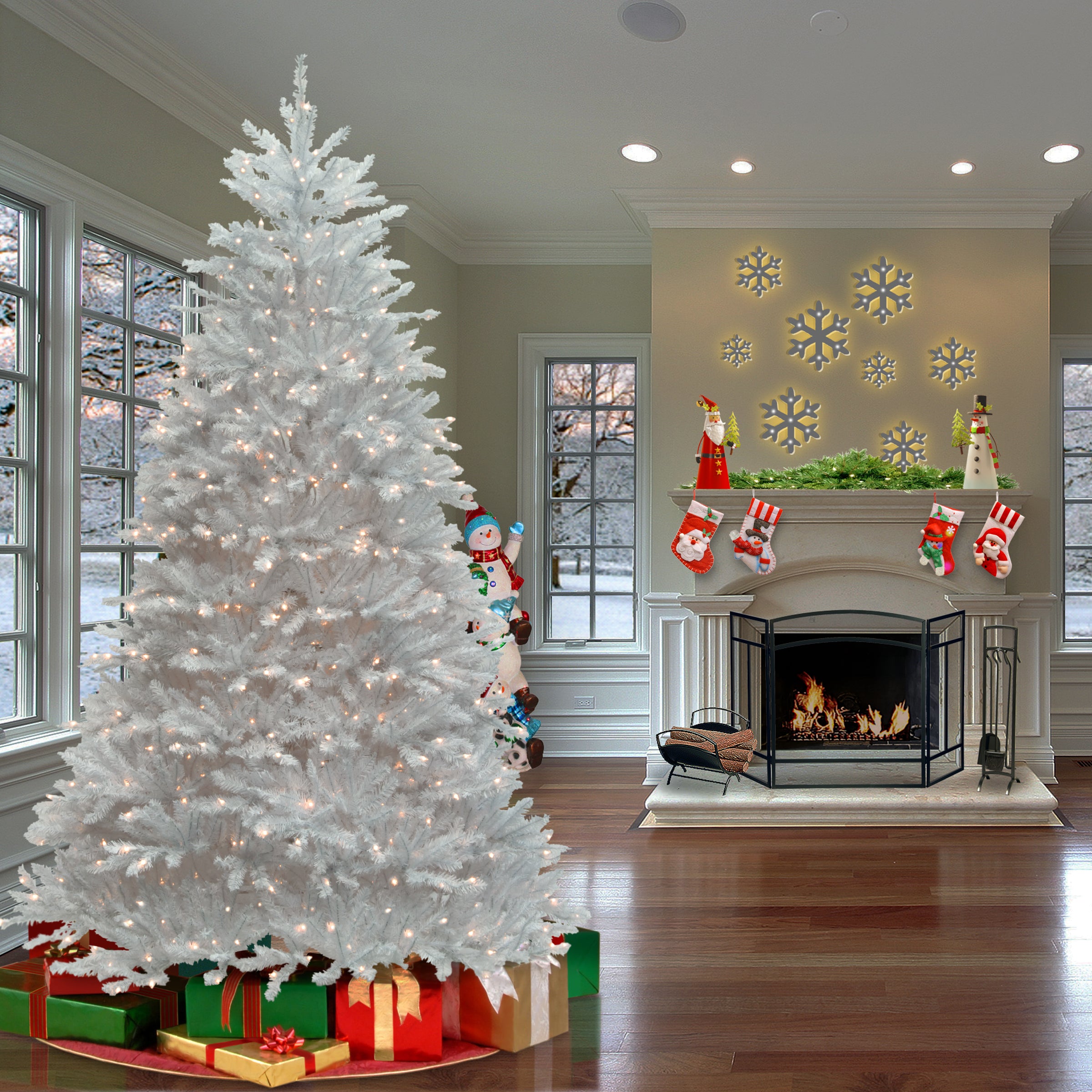 7 ft. Pre-Lit Dunhill Fir Artificial Christmas Tree with 600 Clear LED Lights - Perfect for Living Room, Office, and Holiday Decorations