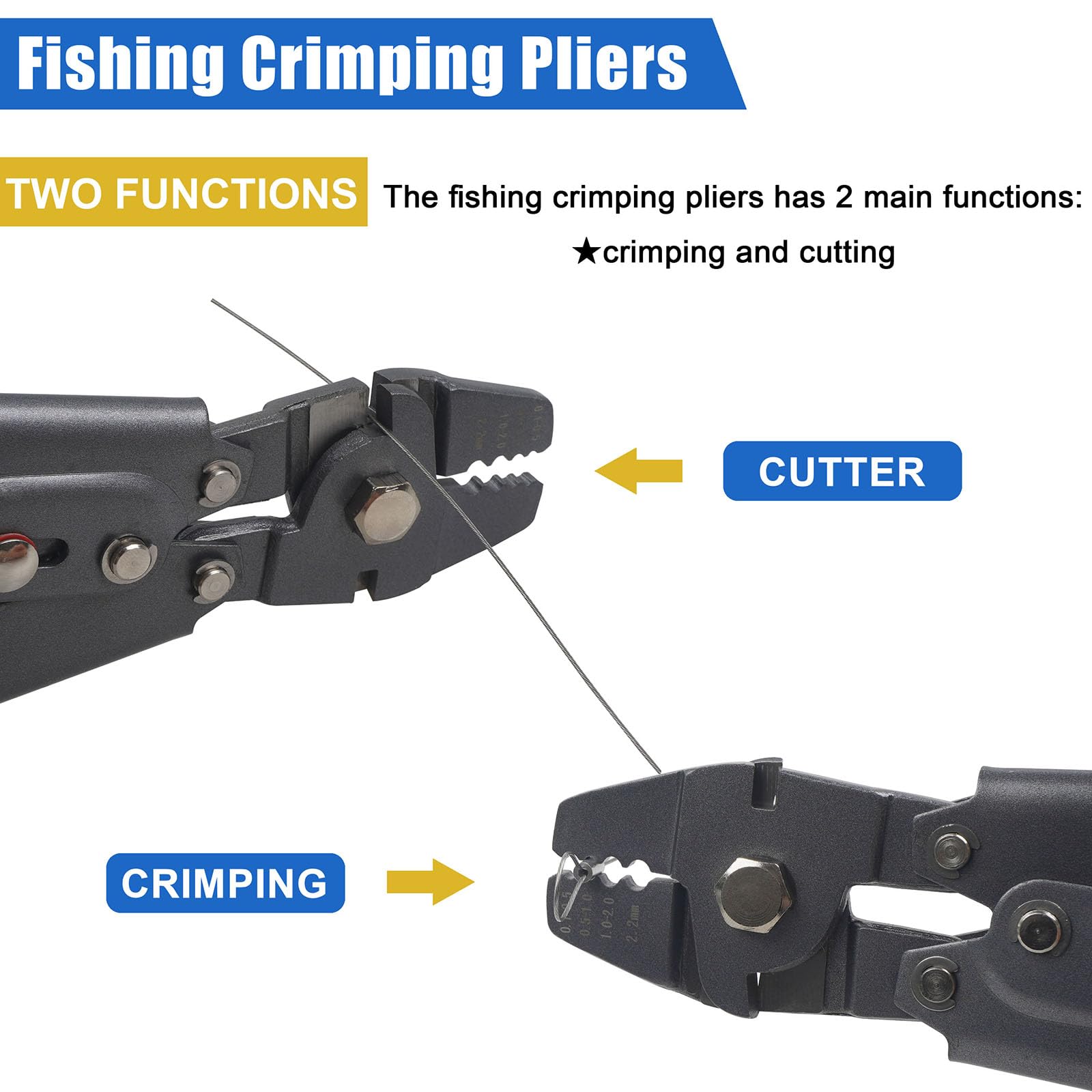 Heavy Duty Fishing Crimping Tool Kit with Crimp Sleeves - Professional Fishing Pliers for Making Leaders & Shark Rigs (Black) - Perfect for Saltwater Fishing, Offshore Angling & DIY Tackle Making