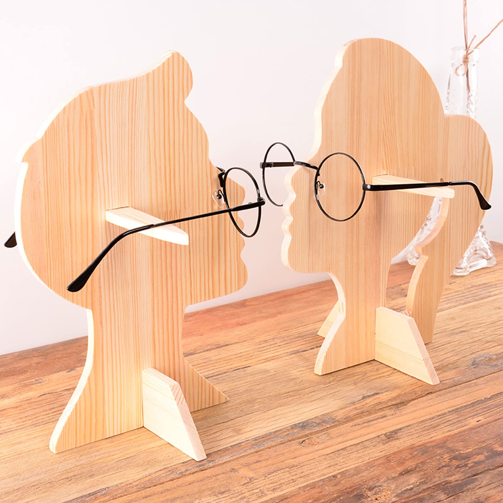 Premium Wooden Sunglasses Organizer - Human-Shaped Head Display Stand for Eyewear (2-Pack) | Stylish Glasses Rack for Retail Stores, Home Decor & Fashion Boutiques